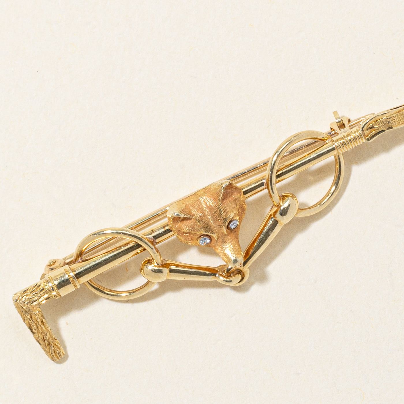 Diamond Textured Horsebit & Fox Brooch | 0.02ctw