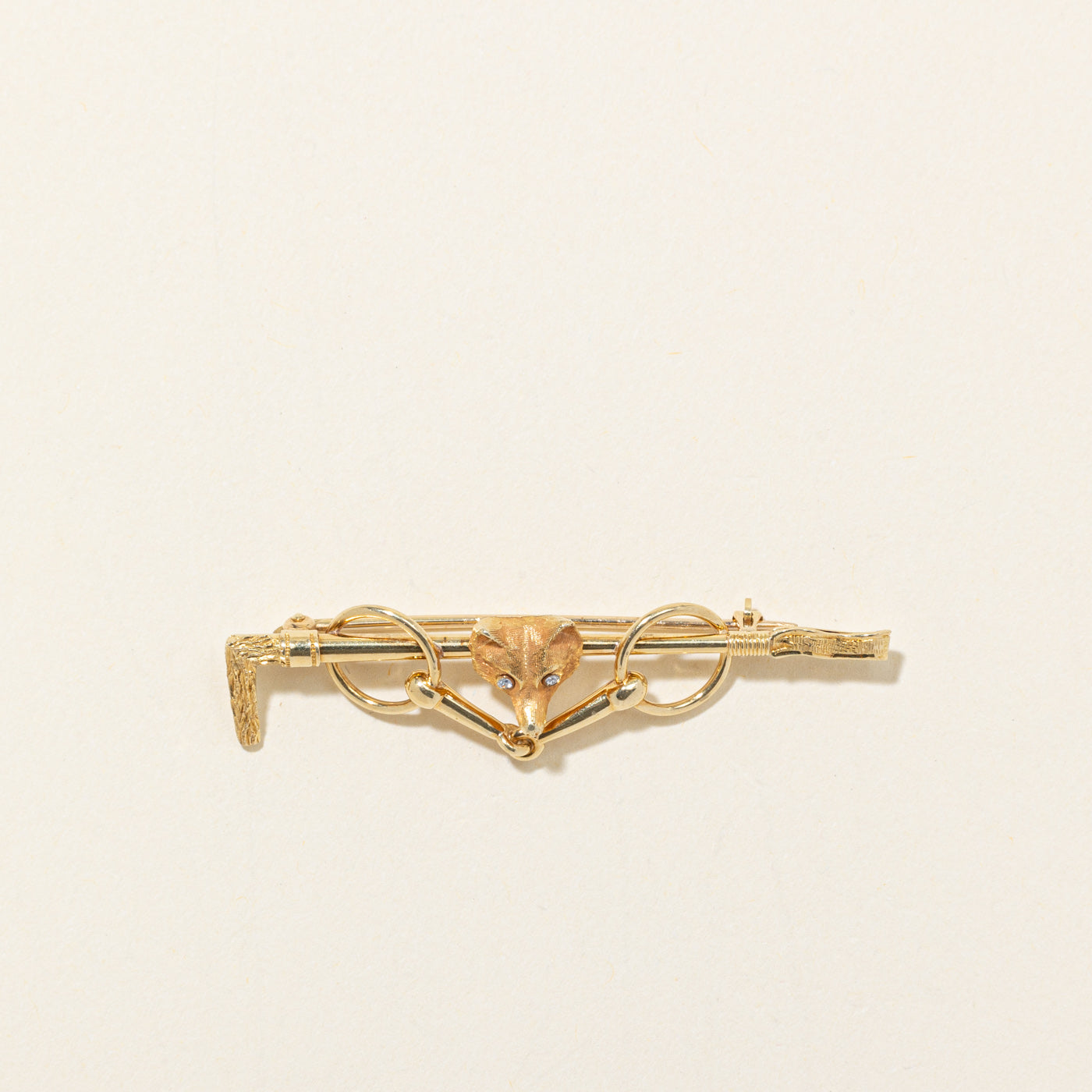 Diamond Textured Horsebit & Fox Brooch | 0.02ctw