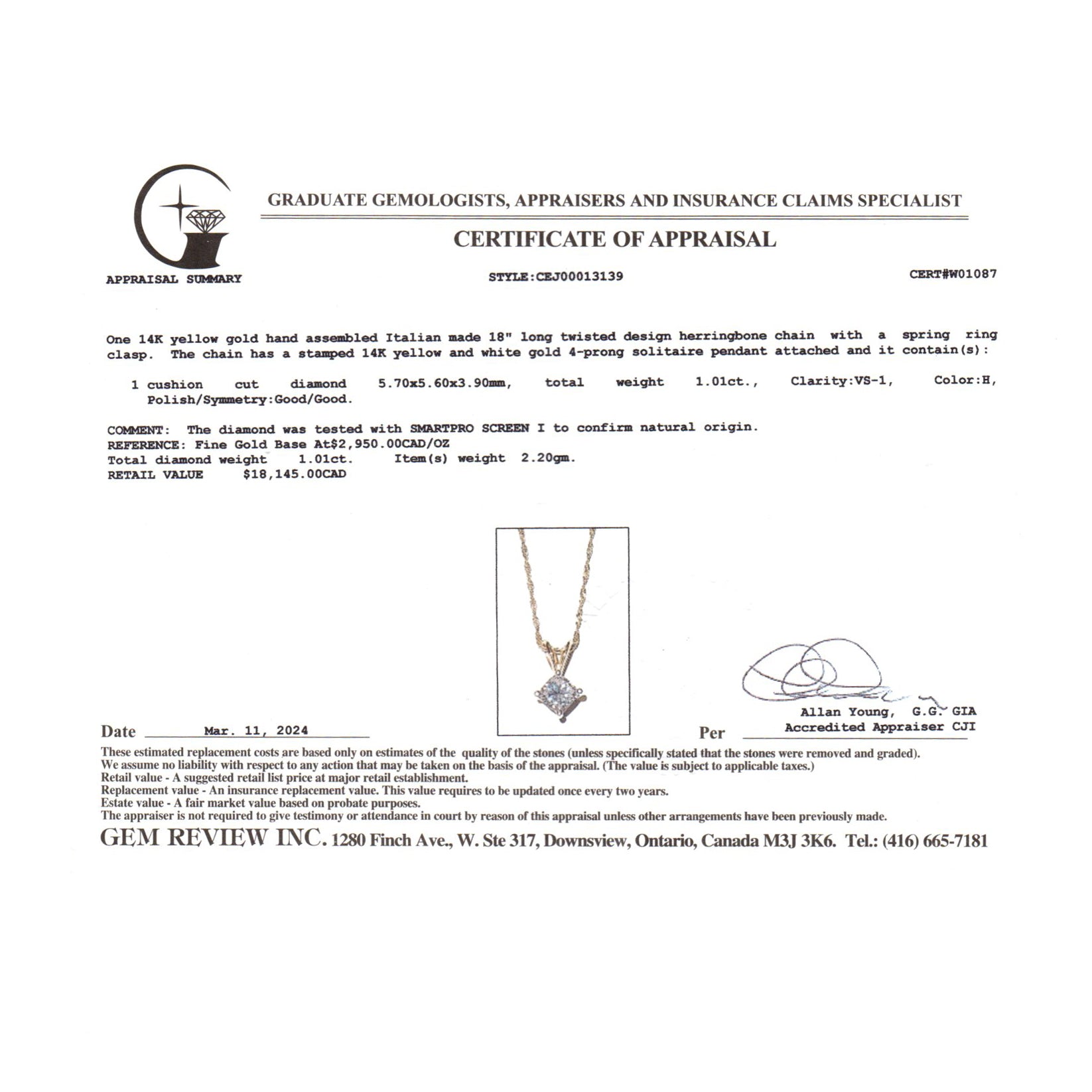 14k Yellow Gold Diamond Necklace | 1.01ctw | 18"