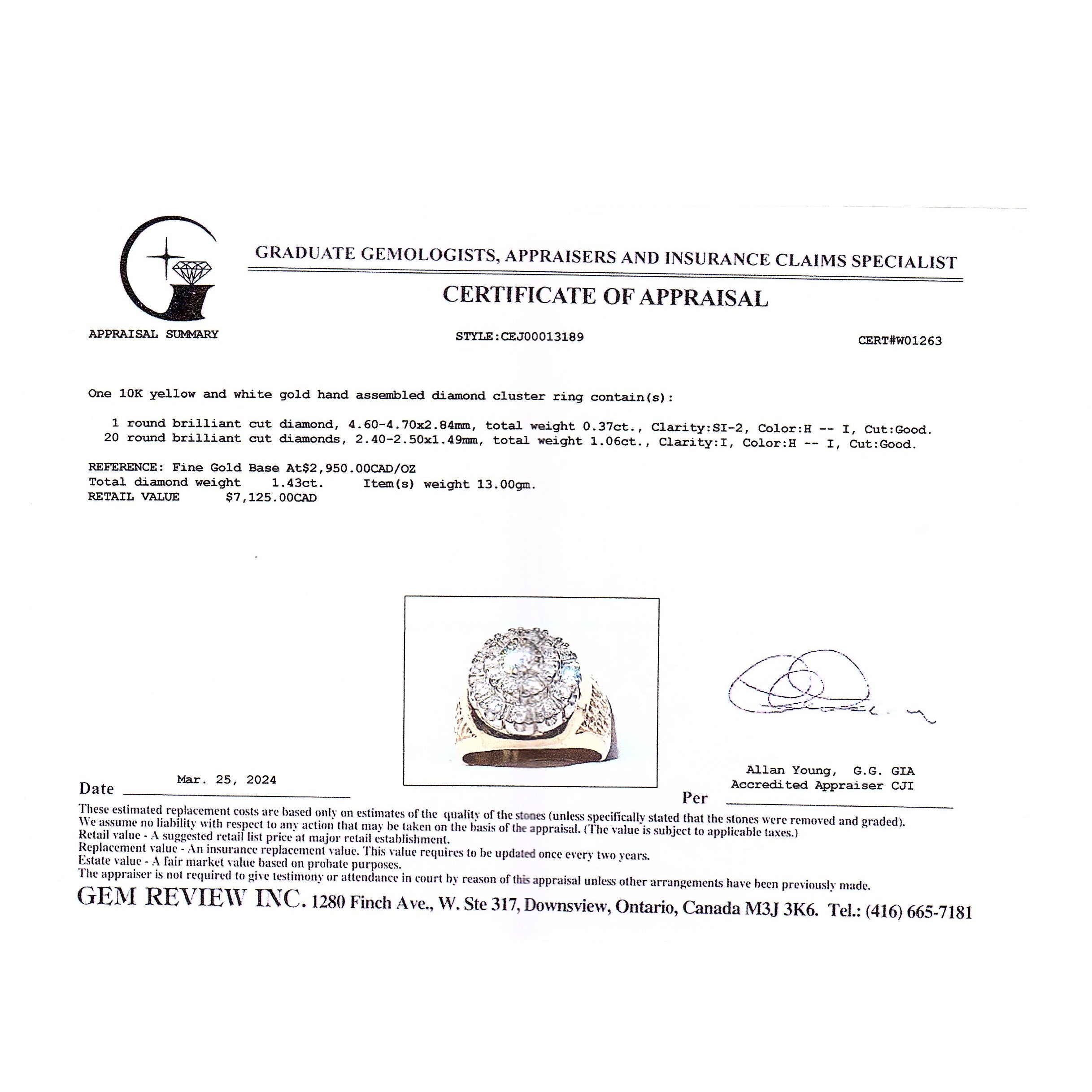 10K Yellow and White Gold Diamond Ring | 1.43 ctw | SZ 12 |