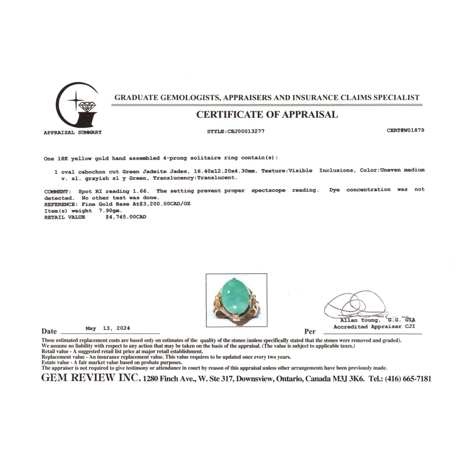 18k Yellow Gold Jadeite Ring | SZ 7.5