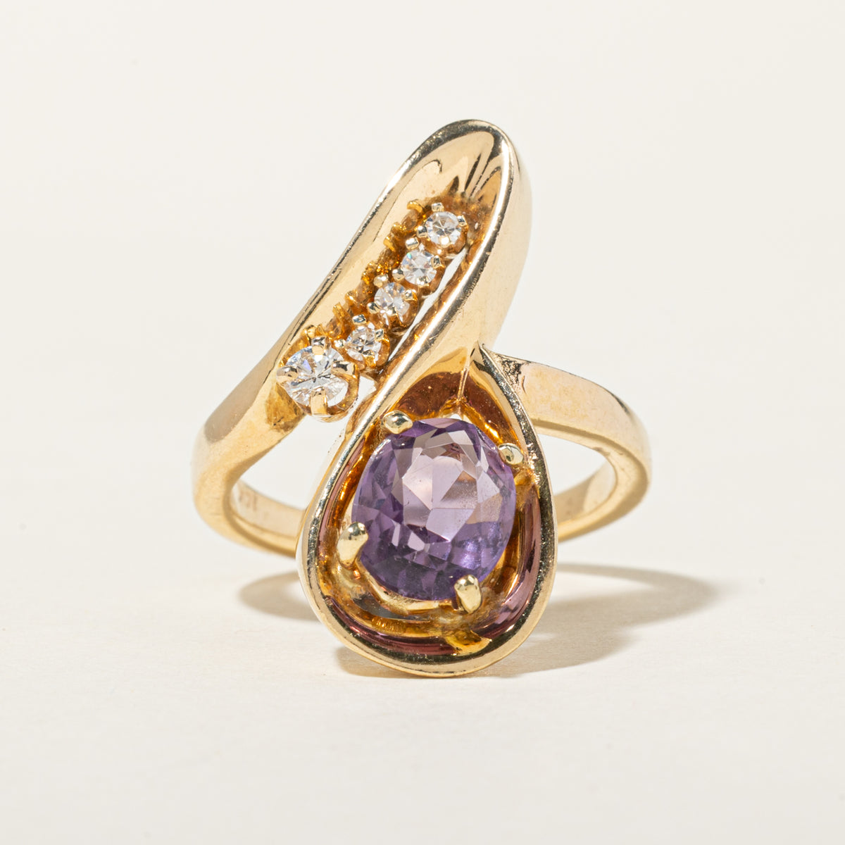 14k Amethyst & Diamond Abstract Bypass Ring | 1.46ct, 0.15ctw | SZ 7