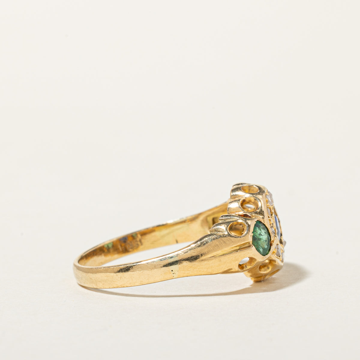 18k Emerald, Diamond & Pearl Halo Openwork Ring | 0.29ctw, 0.13ctw | SZ 6.75