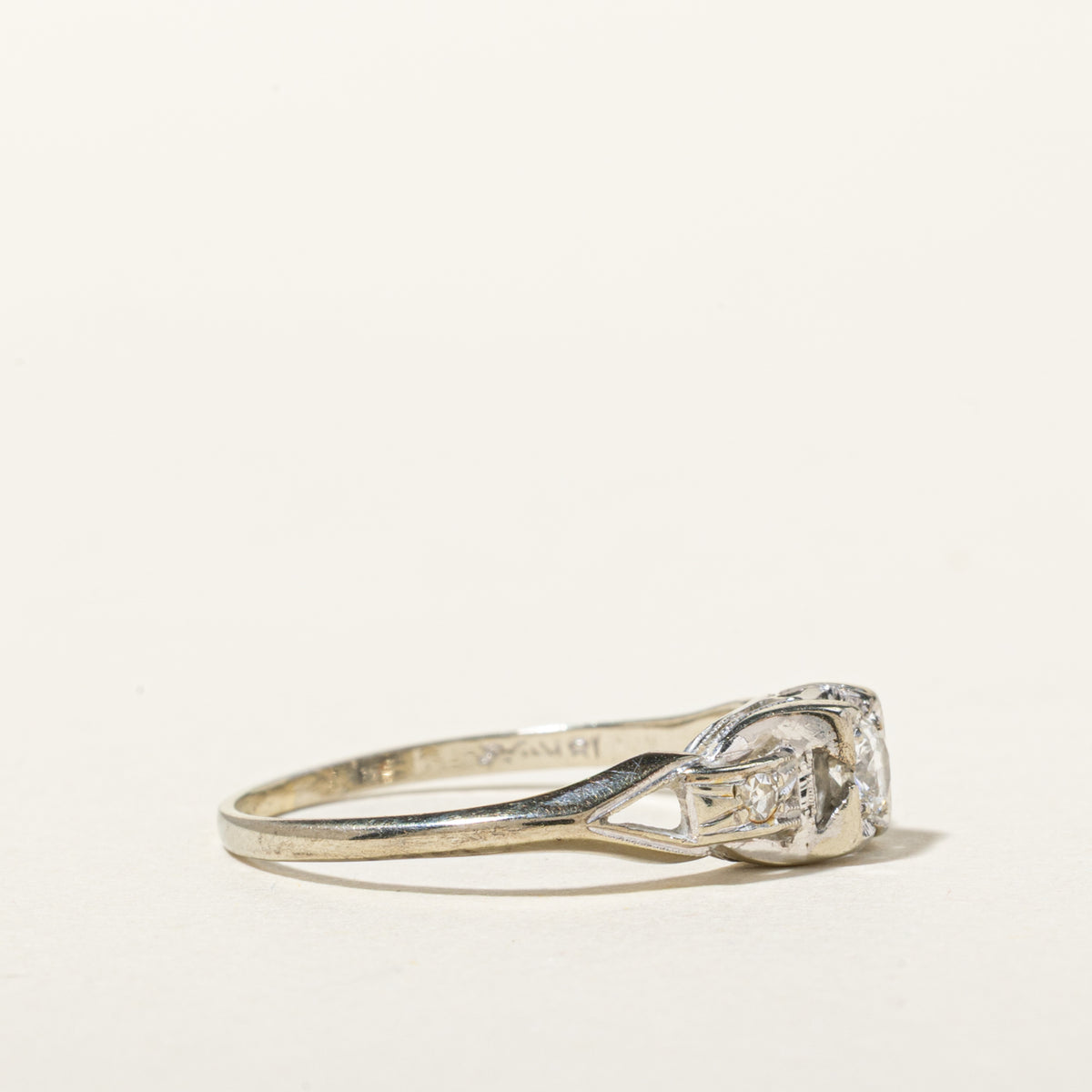 18k Old European Cut Diamond Milgrained Geometric Ring | 0.15ctw | SZ 6.5