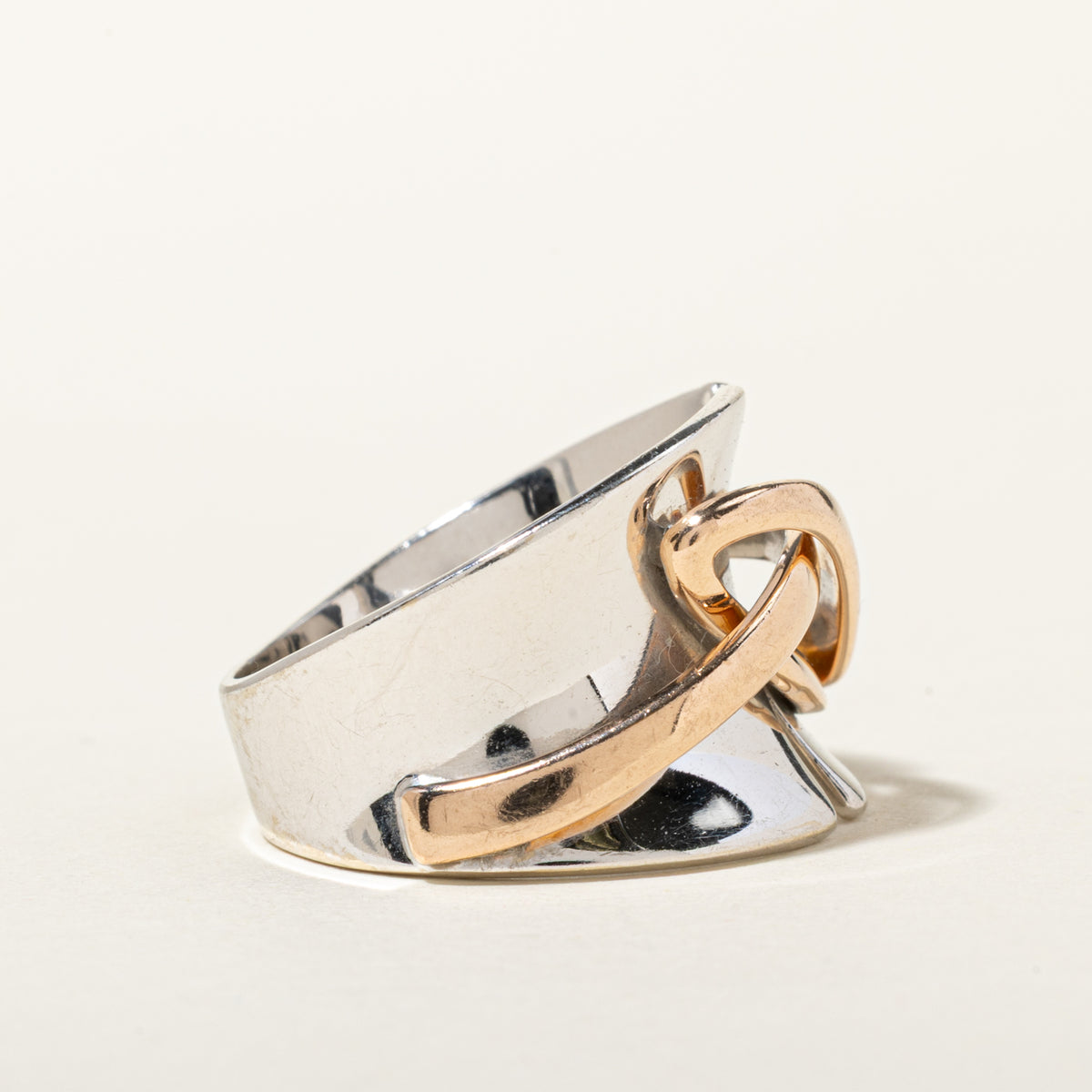 14k White & Rose Gold Woven & Grooved Twisted Ring | SZ 7.75