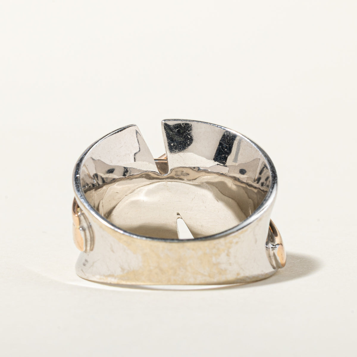 14k White & Rose Gold Woven & Grooved Twisted Ring | SZ 7.75