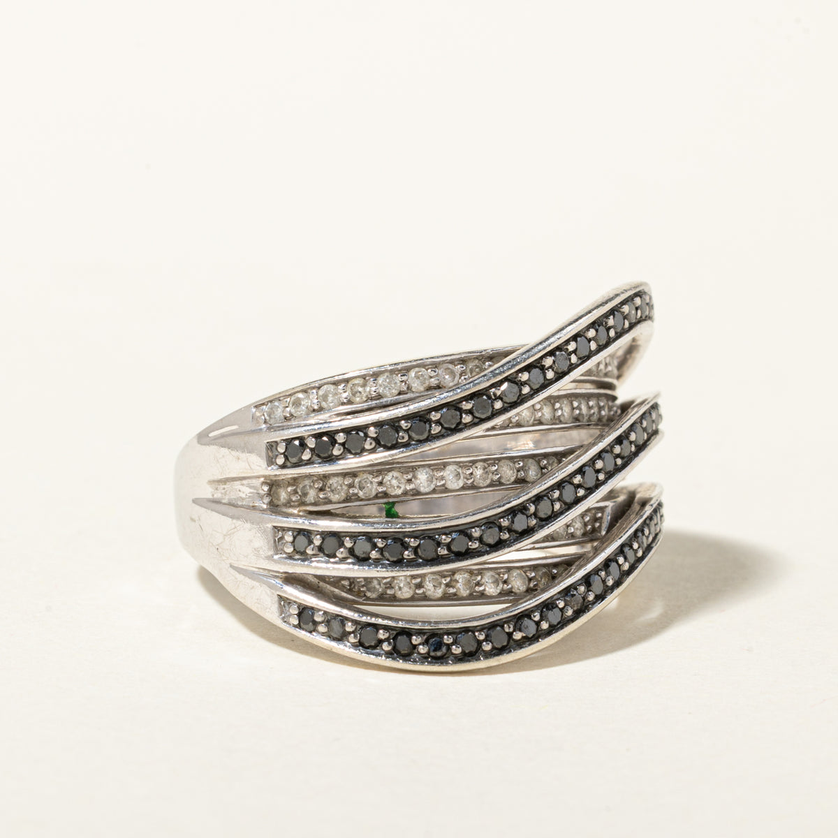 10k Multi Row Black & White Diamond Cross Over Ring | 1.01ctw | SZ 8.75