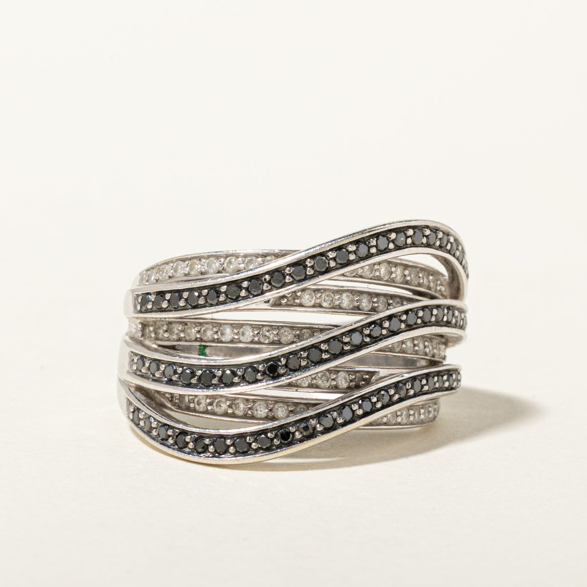 10k Multi Row Black & White Diamond Cross Over Ring | 1.01ctw | SZ 8.75