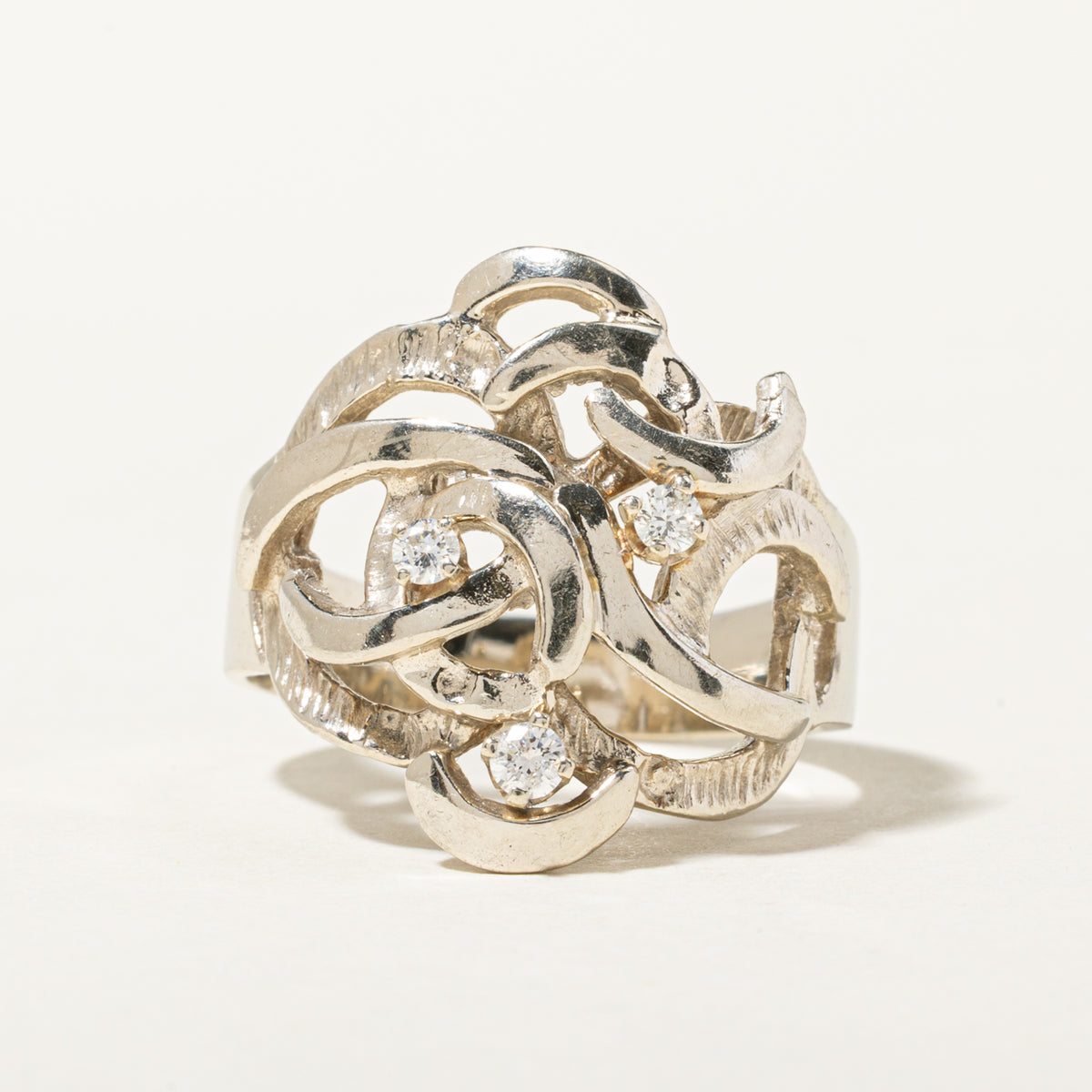 14k Scattered Diamond Scrollwork & Openwork Cocktail Ring | 0.14ctw | SZ 9