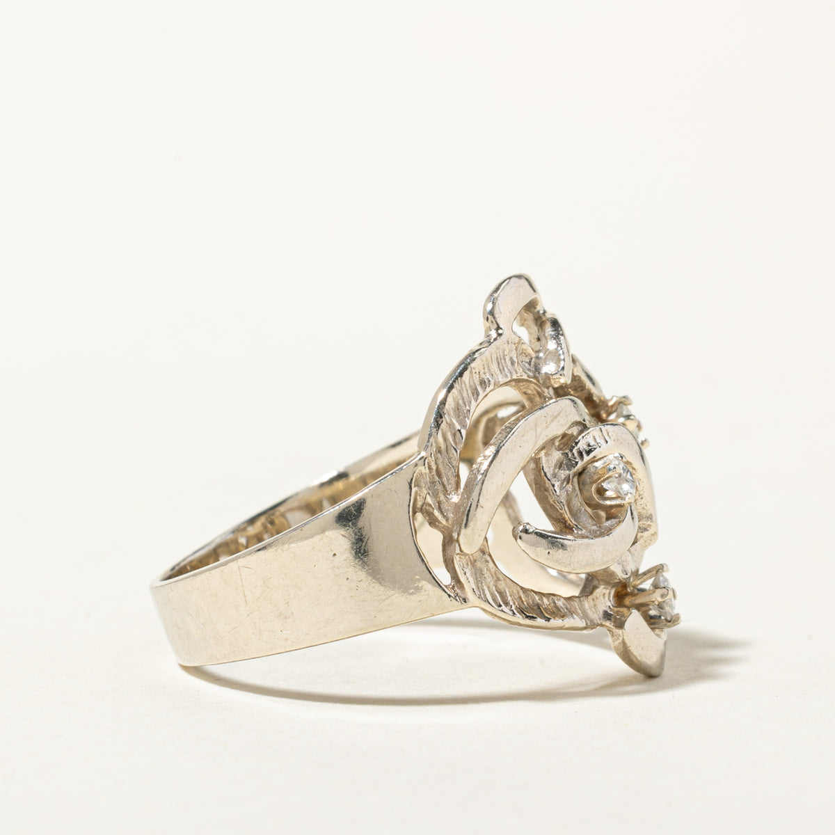 14k Scattered Diamond Scrollwork & Openwork Cocktail Ring | 0.14ctw | SZ 9
