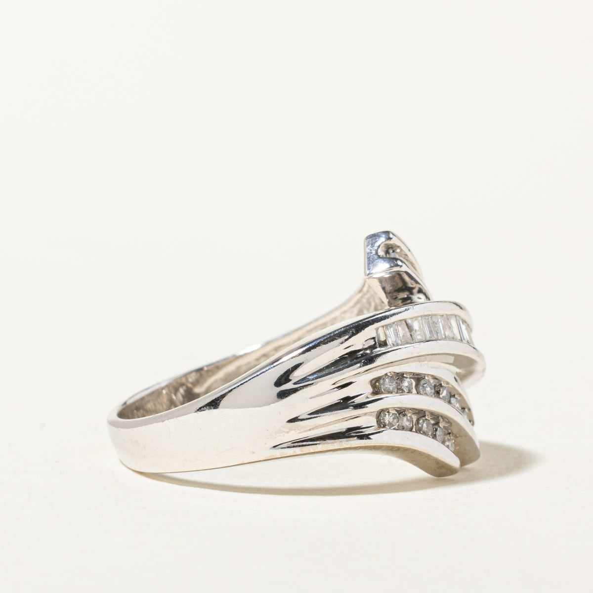 10k Multi Row Diamond Grooved Bypass Ring | 0.48ctw | SZ 8.25