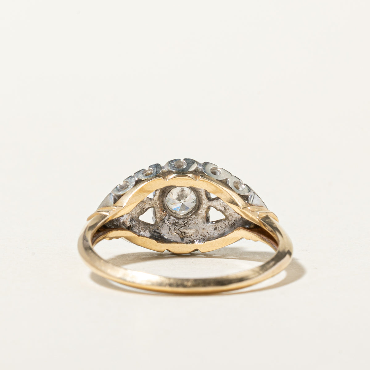 Vintage Canadian Two Tone Illusion Set Diamond Openwork & Scalloped Engagement Ring | 0.30ctw | SZ 7
