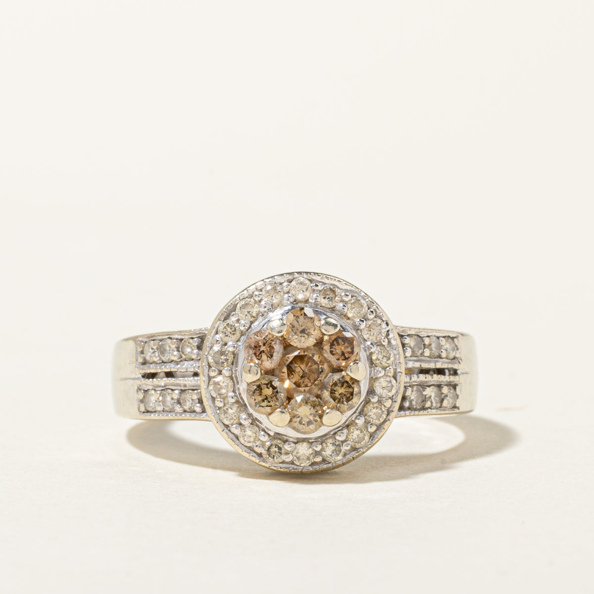 14k Accent Brown & White Diamond Cluster Halo Ring | 0.54ctw | SZ 7