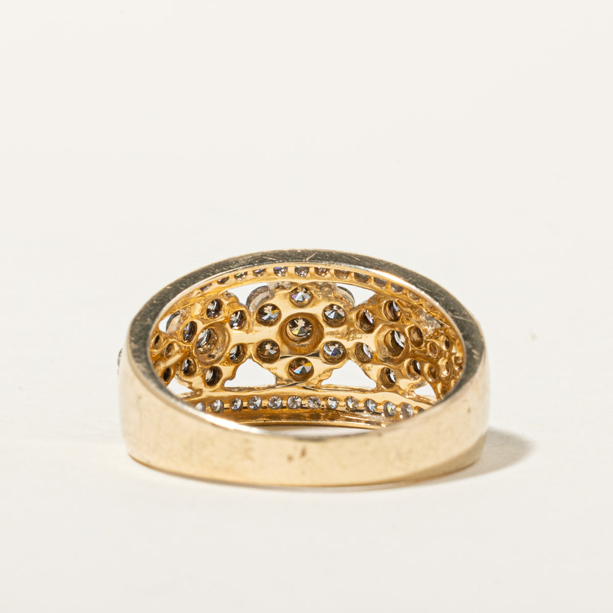 14k Brown & White Diamond Multi Floral Cluster Band | 1.34ctw | 10.00mm | SZ 7