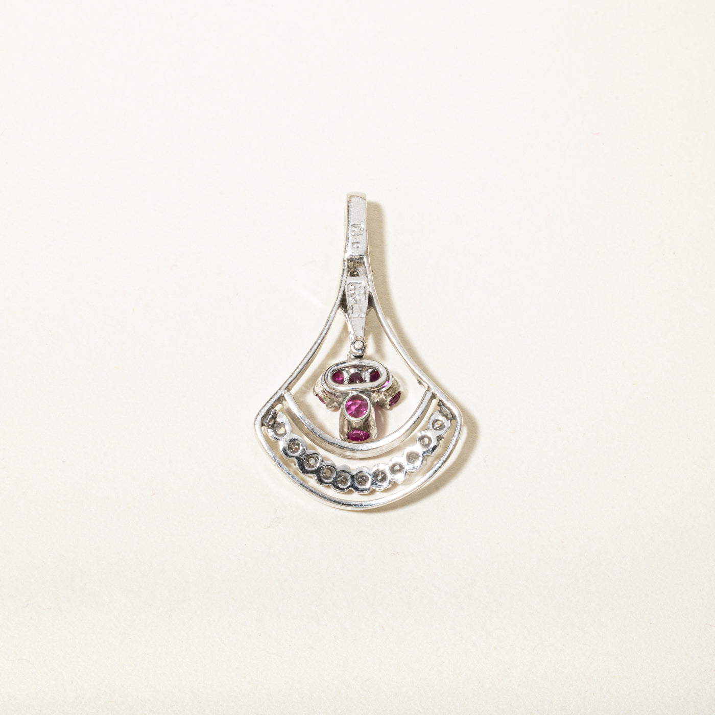 18k Three Stone Ruby & Diamond Openwork Geometric Pendant | 0.48ctw, 0.34ctw