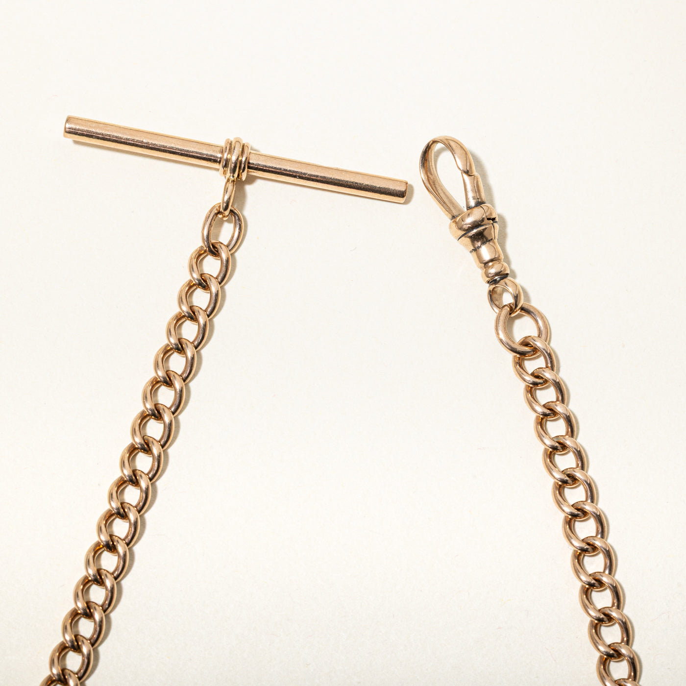 9k Rose Gold Curb Link T Bar Watch Chain | 4mm | 9.5"