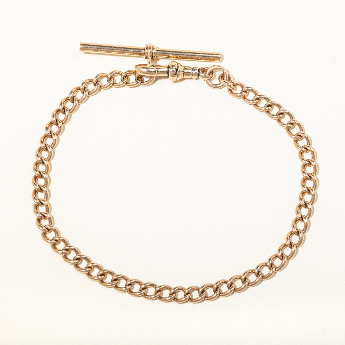 9k Rose Gold Curb Link T Bar Watch Chain | 4mm | 9.5"