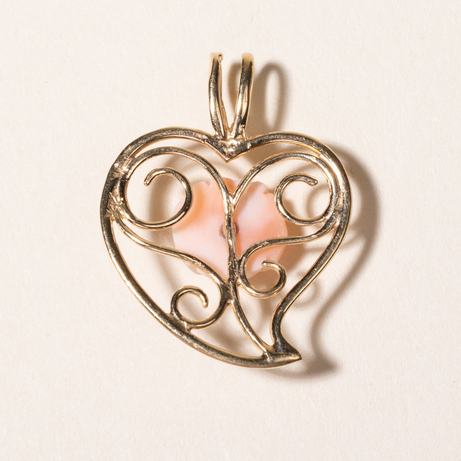 Rose Carved Coral Heart Pendant
