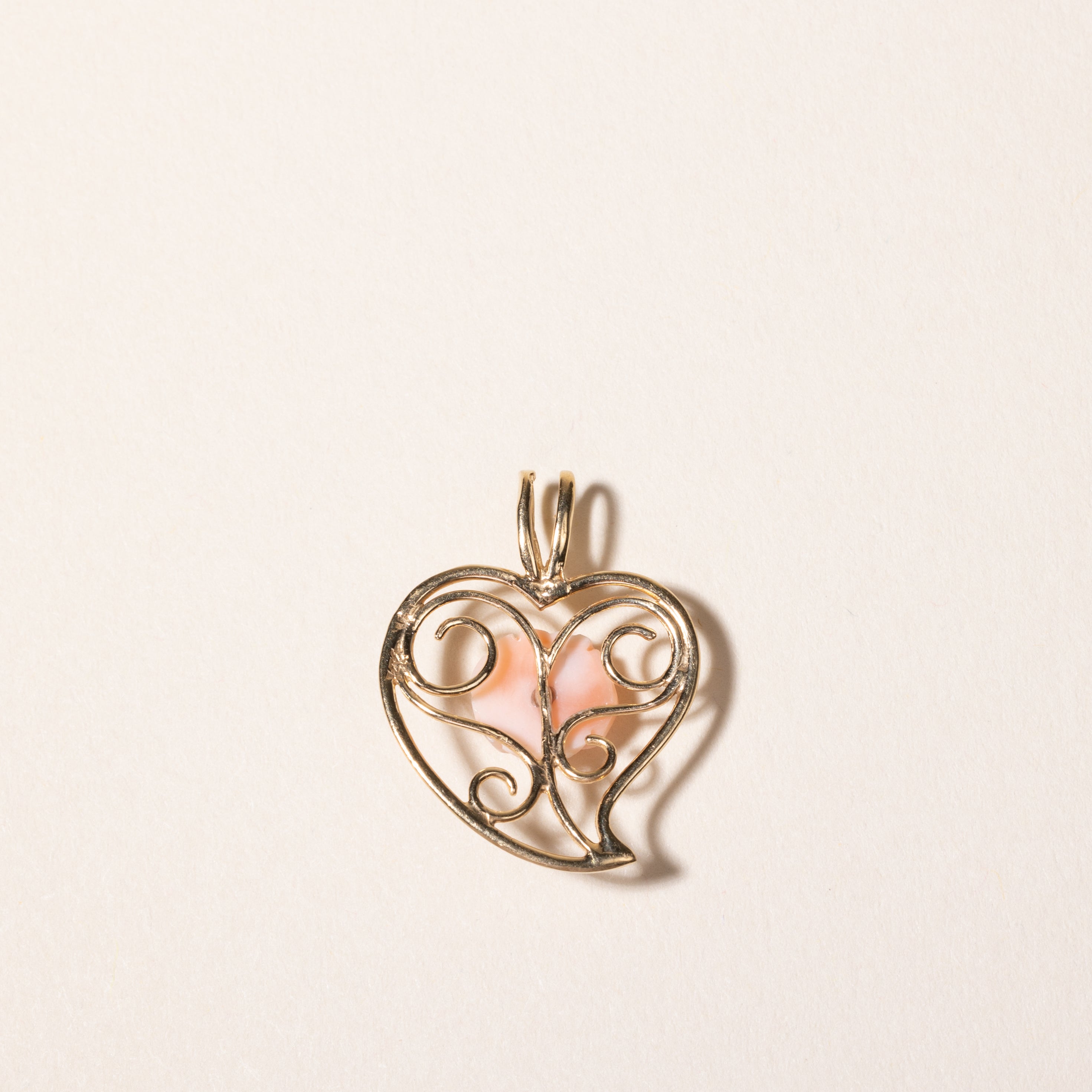 Rose Carved Coral Heart Pendant