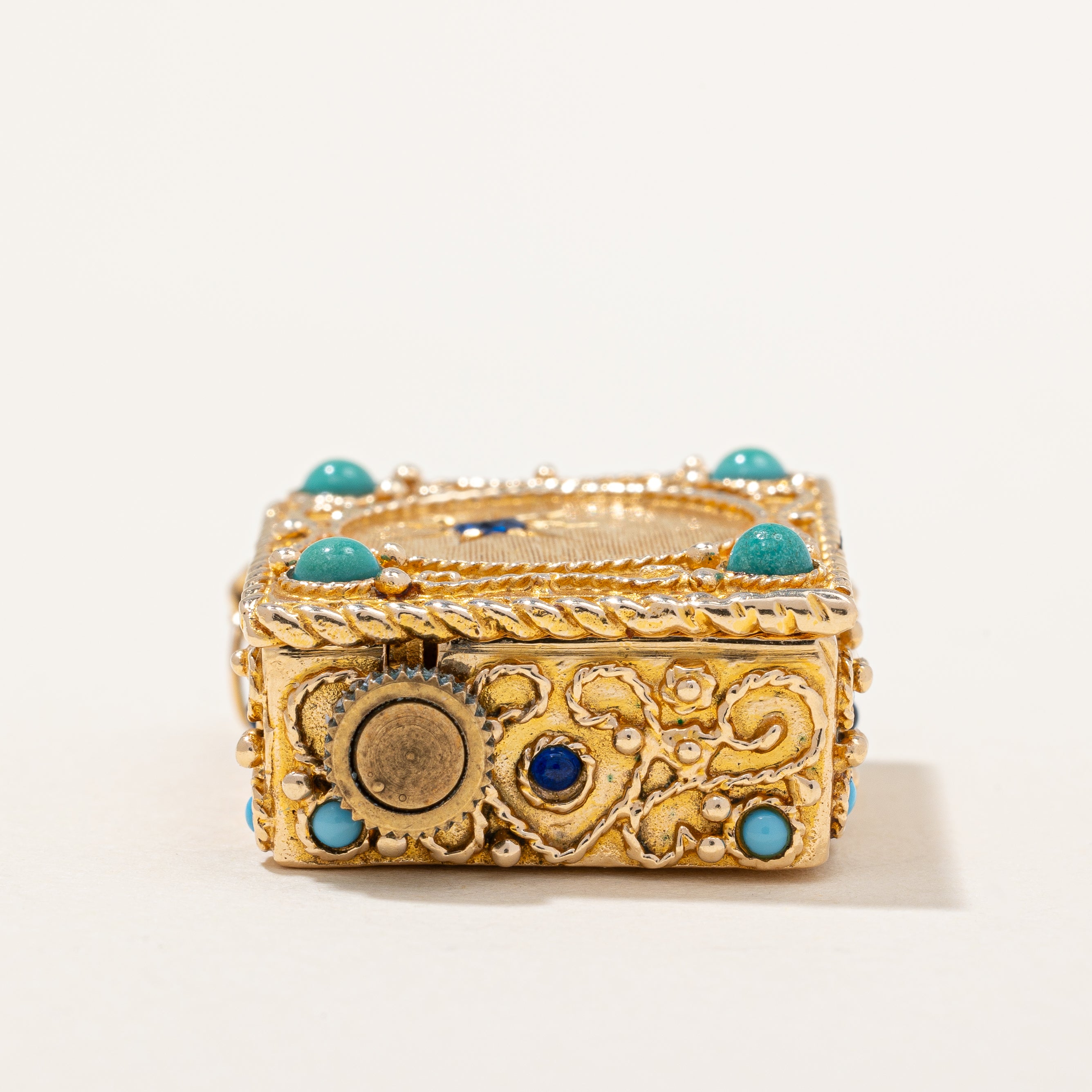 Vintage Synthetic Spinel & Simulant Turquoise Music Box Pendant | 0.18ctw, 0.52ctw |