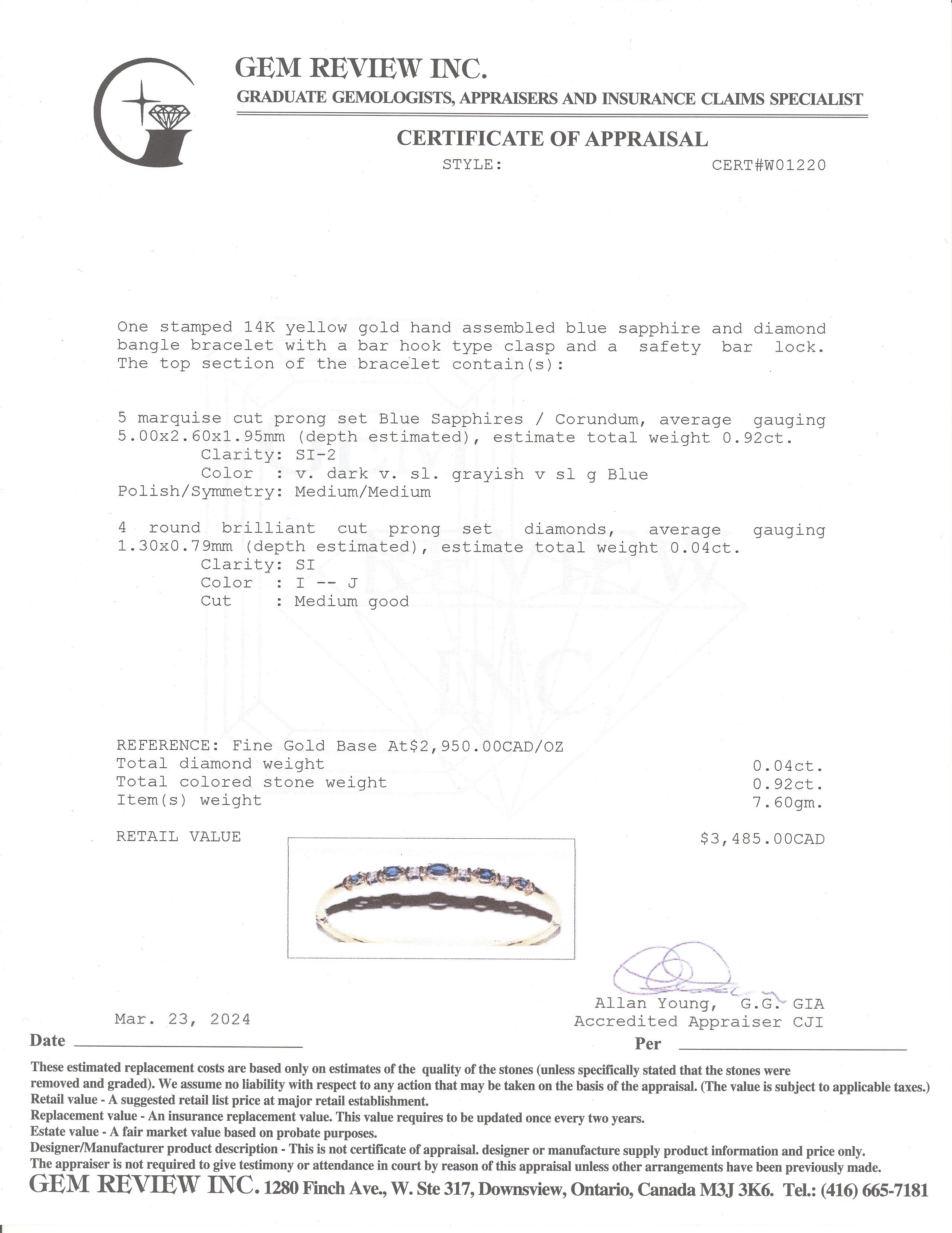 14K Yellow Gold Sapphire and Diamond Bracelet | 0.92ctw, 0.04ctw | 6.5"