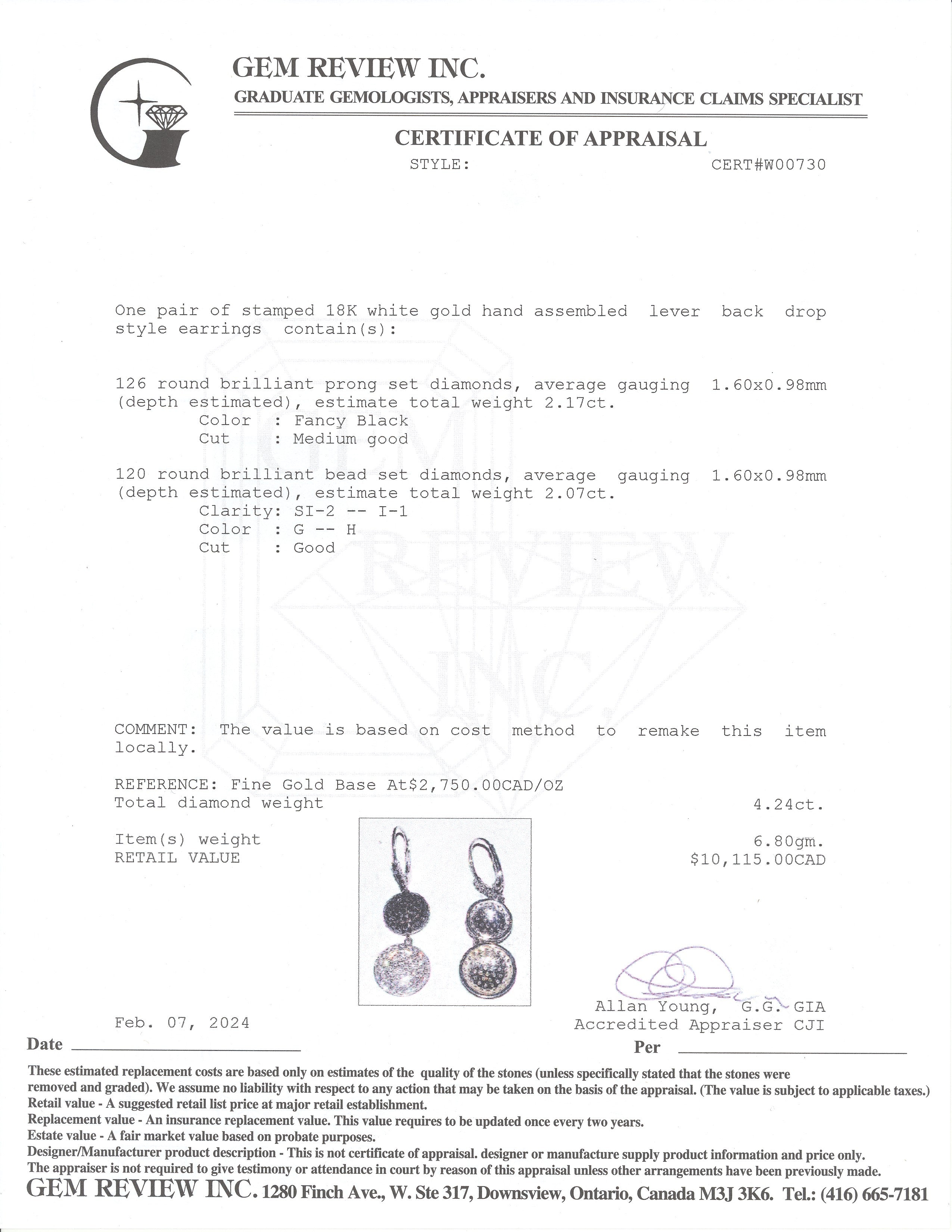 18K White Gold Black and White Diamond Earrings | 4.24ctw