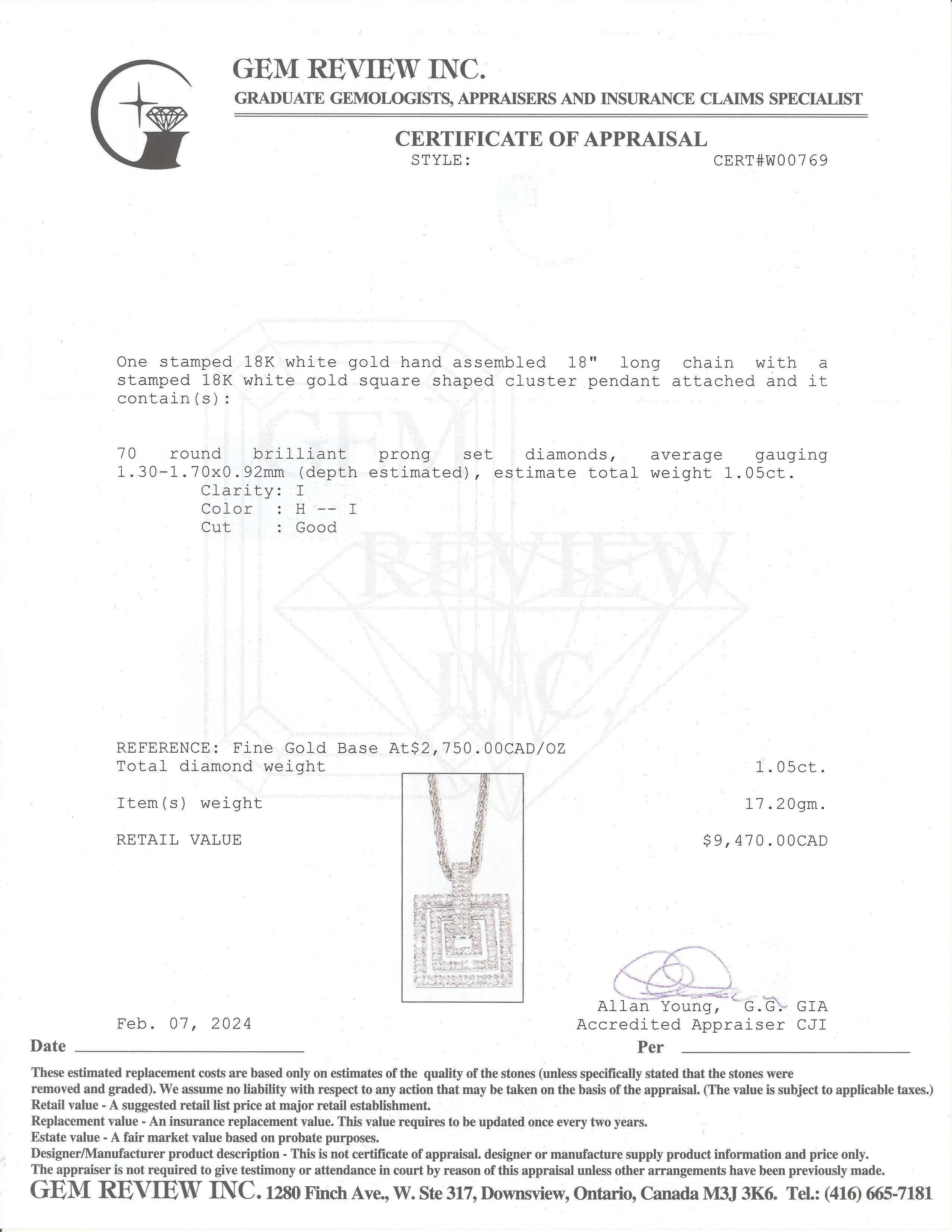 18K White Gold Diamond Necklace | 1.05ctw | 18"|