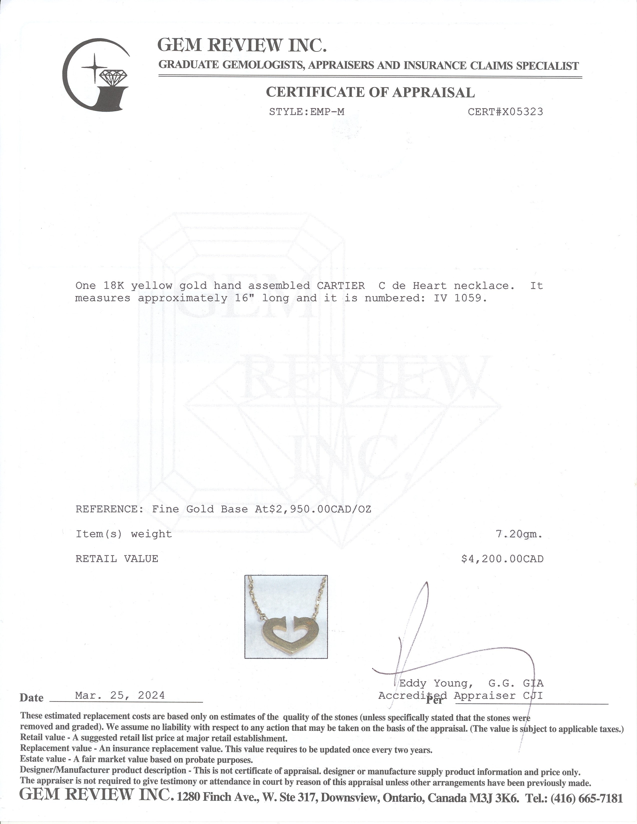 18K Yellow Gold "Cartier C de Heart" Necklace | 16"