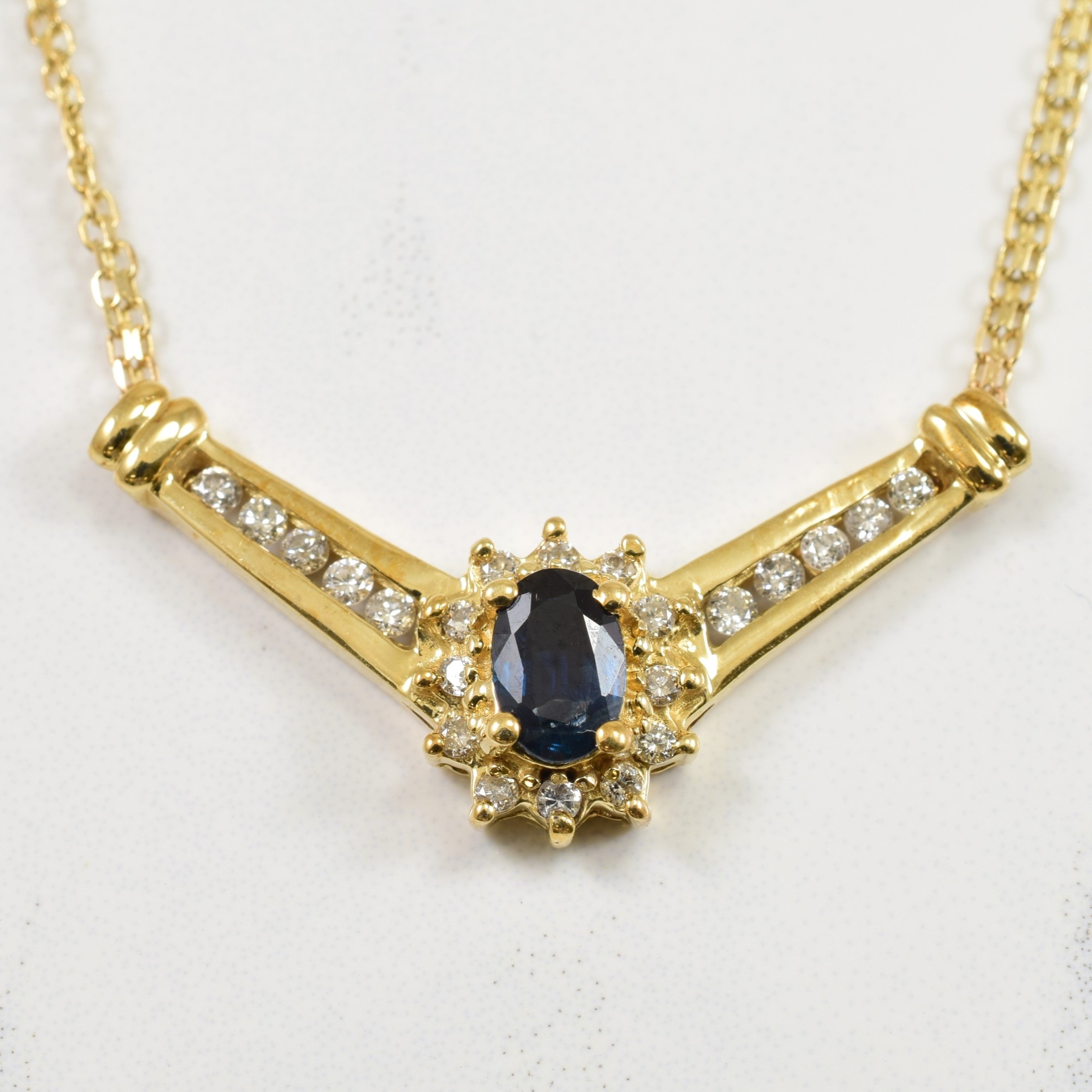 Blue Sapphire & Diamond Necklace | 0.22ctw, 0.50ct | 18" |