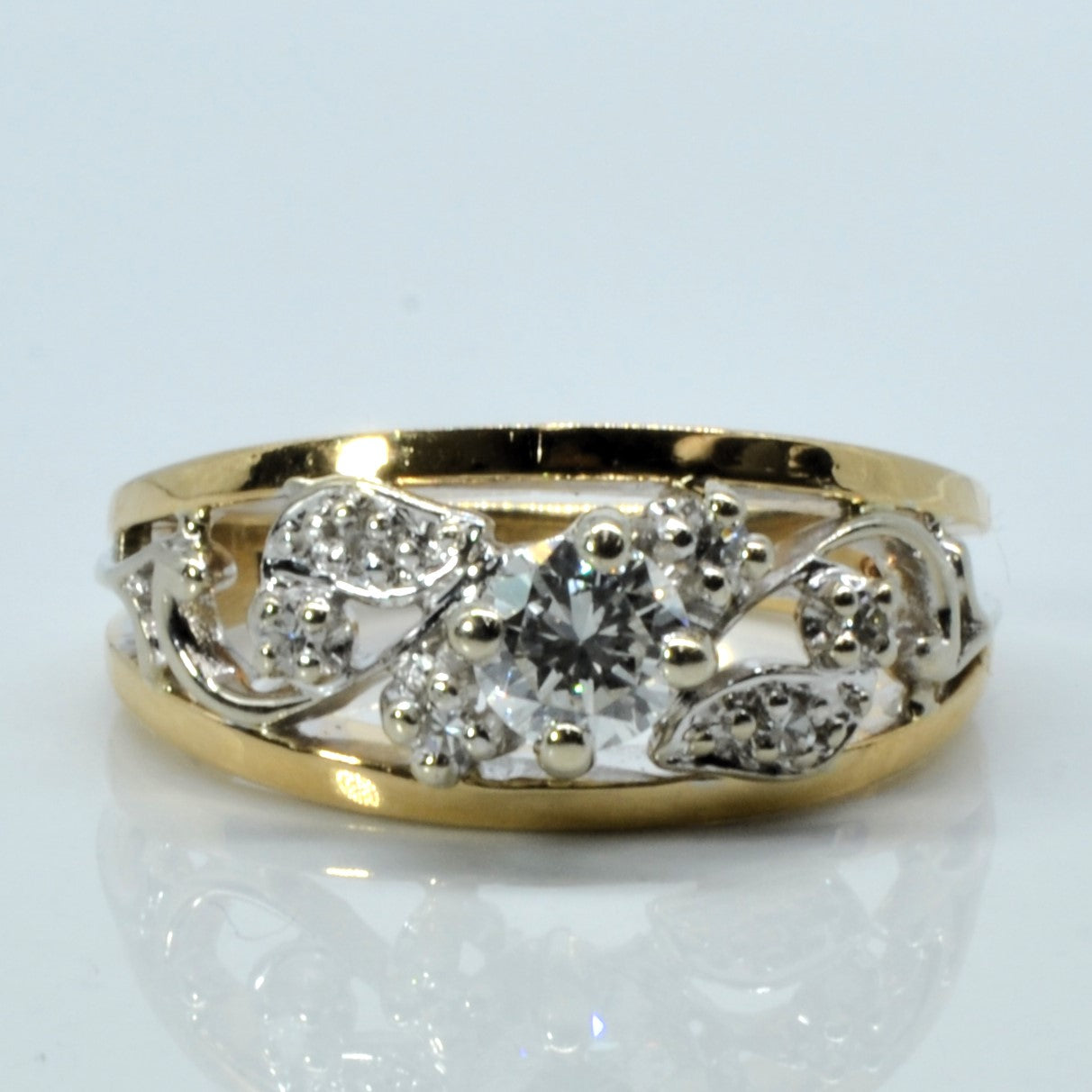 Filigree Design Two Tone Gold Diamond Ring | 0.38ctw | SZ 6 |