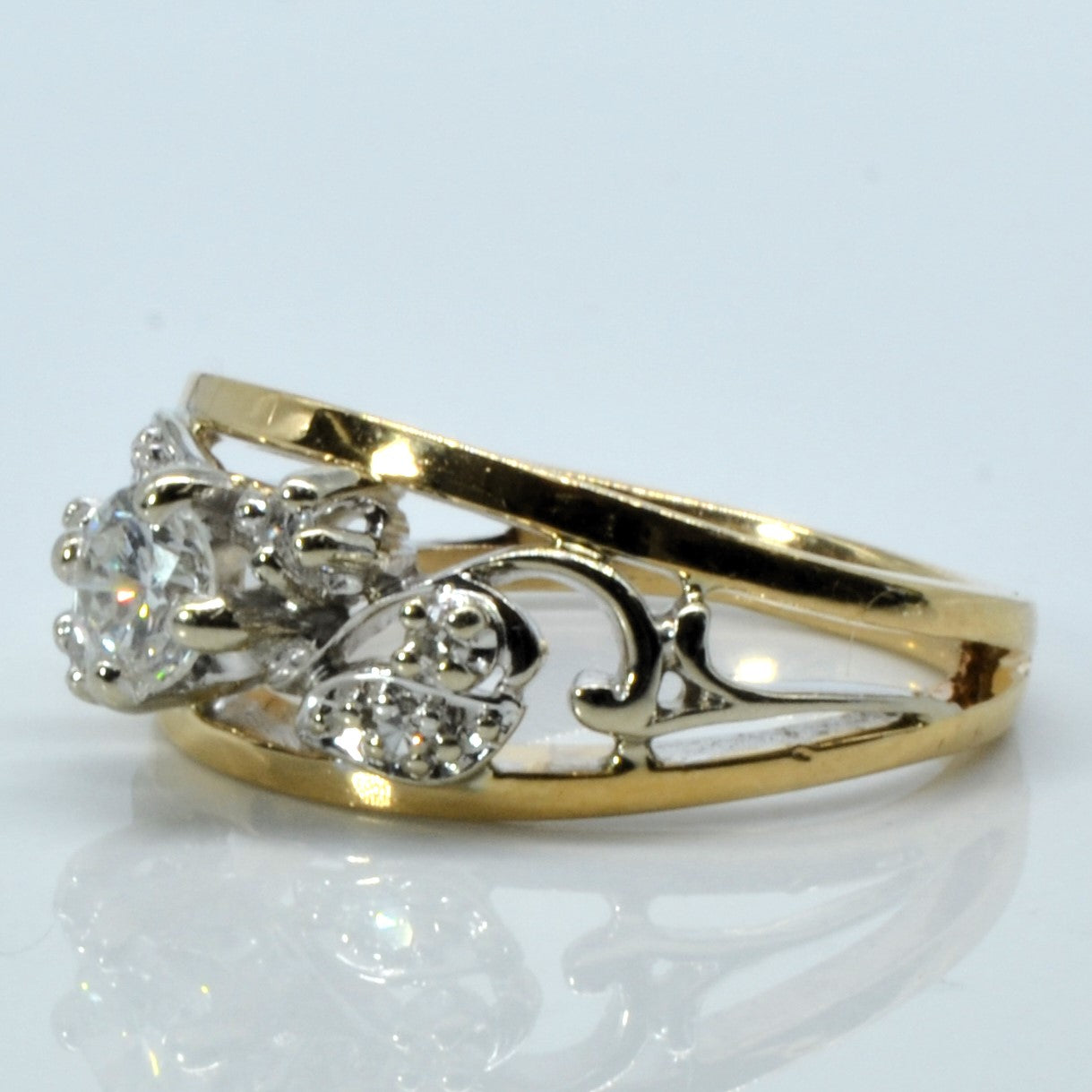 Filigree Design Two Tone Gold Diamond Ring | 0.38ctw | SZ 6 |