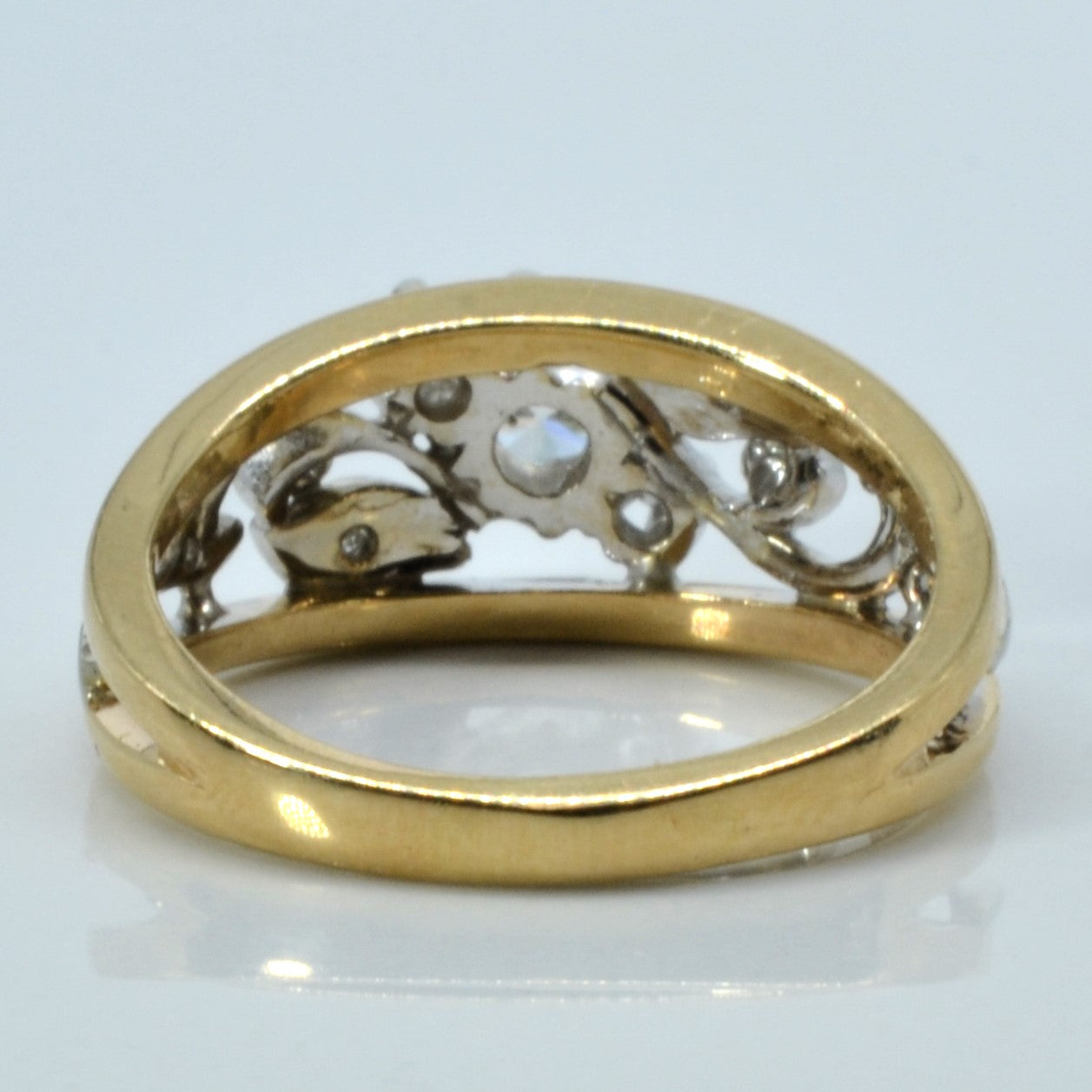 Filigree Design Two Tone Gold Diamond Ring | 0.38ctw | SZ 6 |