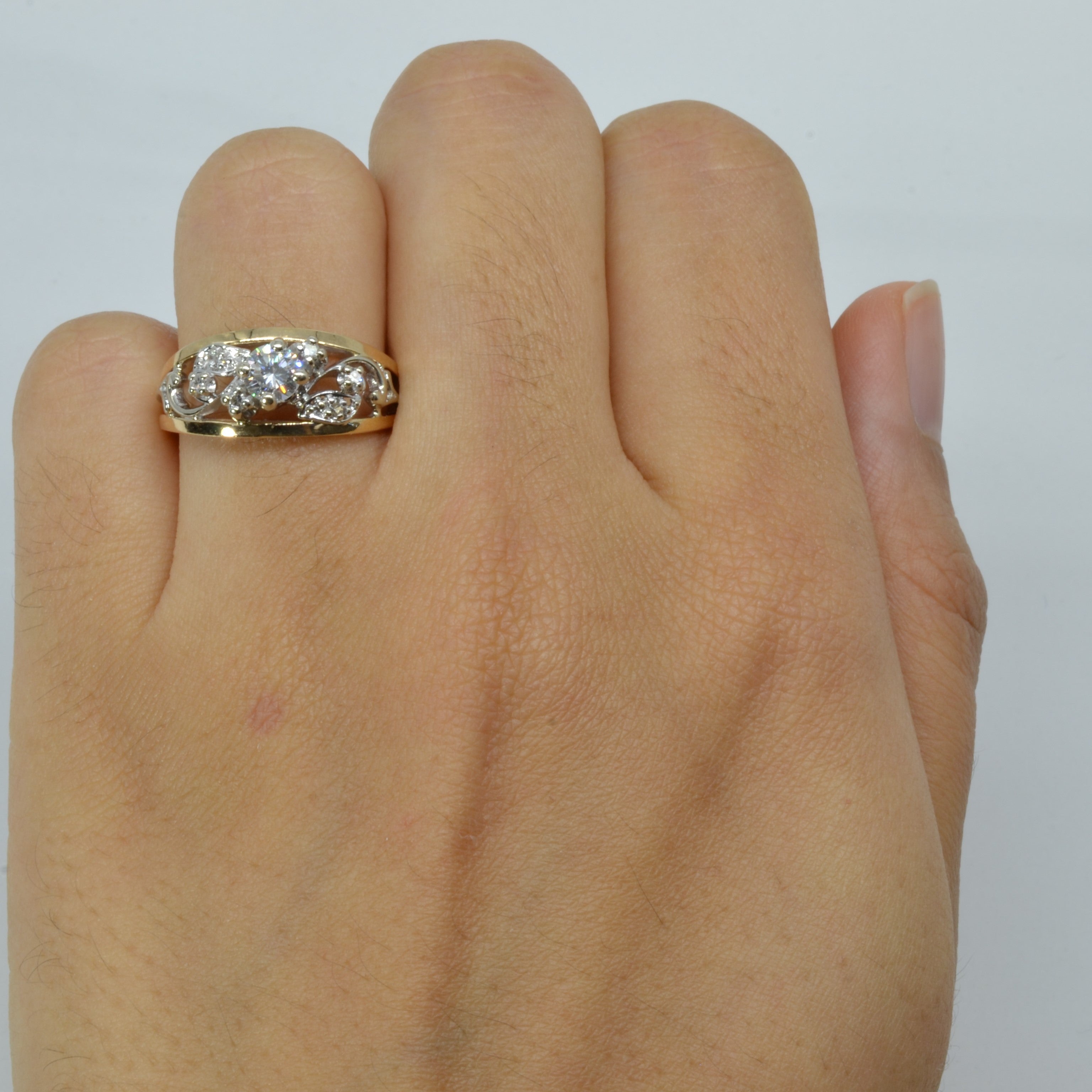 Filigree Design Two Tone Gold Diamond Ring | 0.38ctw | SZ 6 |