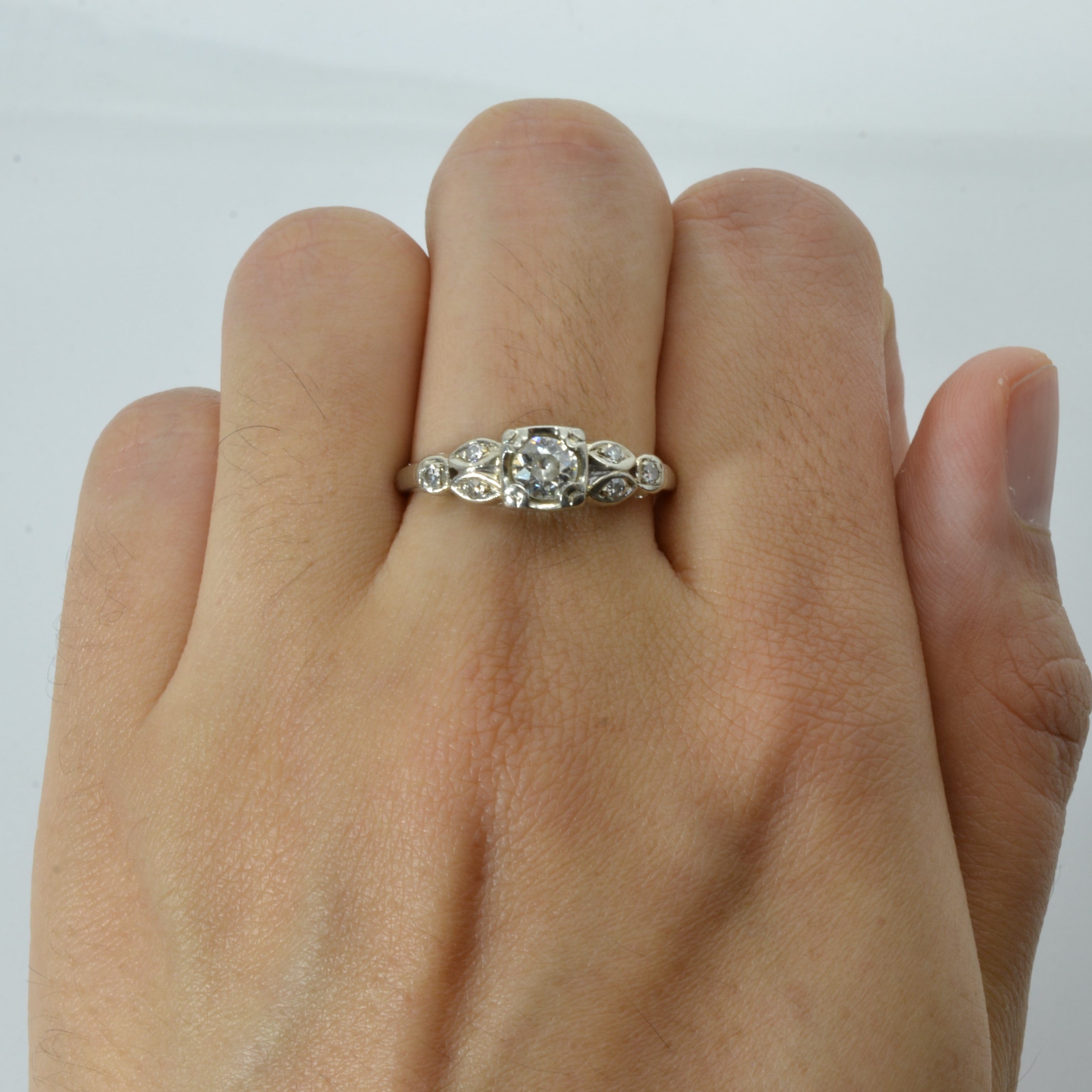 Vintage Solitaire with Accents Diamond Ring | 0.41ctw | SZ 9.5 |
