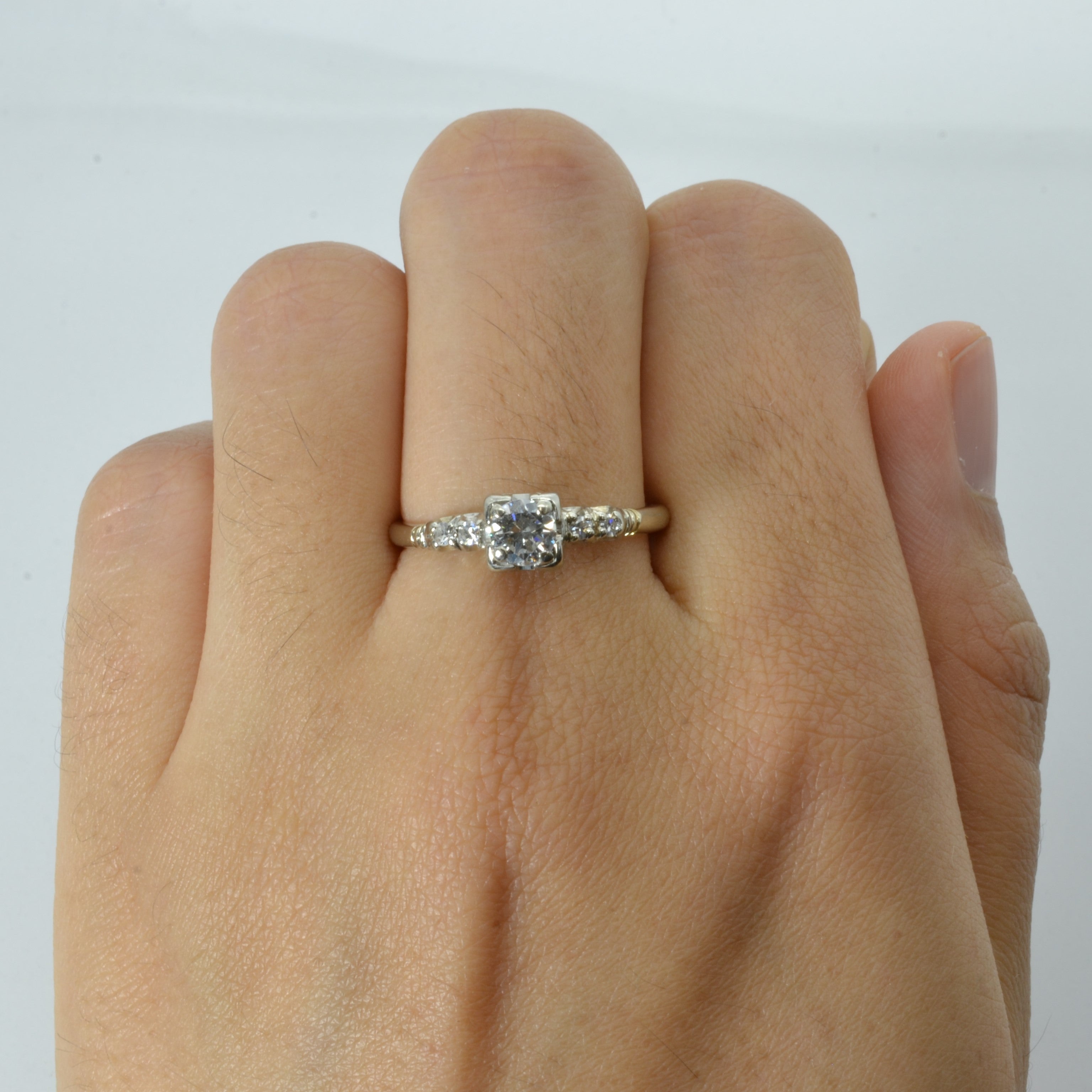 Solitaire with Accent Diamonds 14k Ring | 0.39ctw, 0.08ctw | SZ 8.5 |