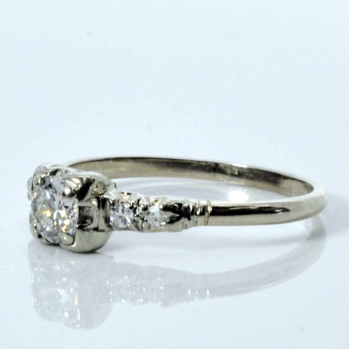 Solitaire with Accent Diamonds 14k Ring | 0.39ctw, 0.08ctw | SZ 8.5 |