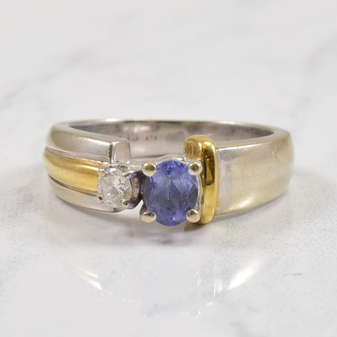 Tanzanite & Diamond Two Tone Ring | 0.10ctw, 0.35ct | SZ 5.5 |