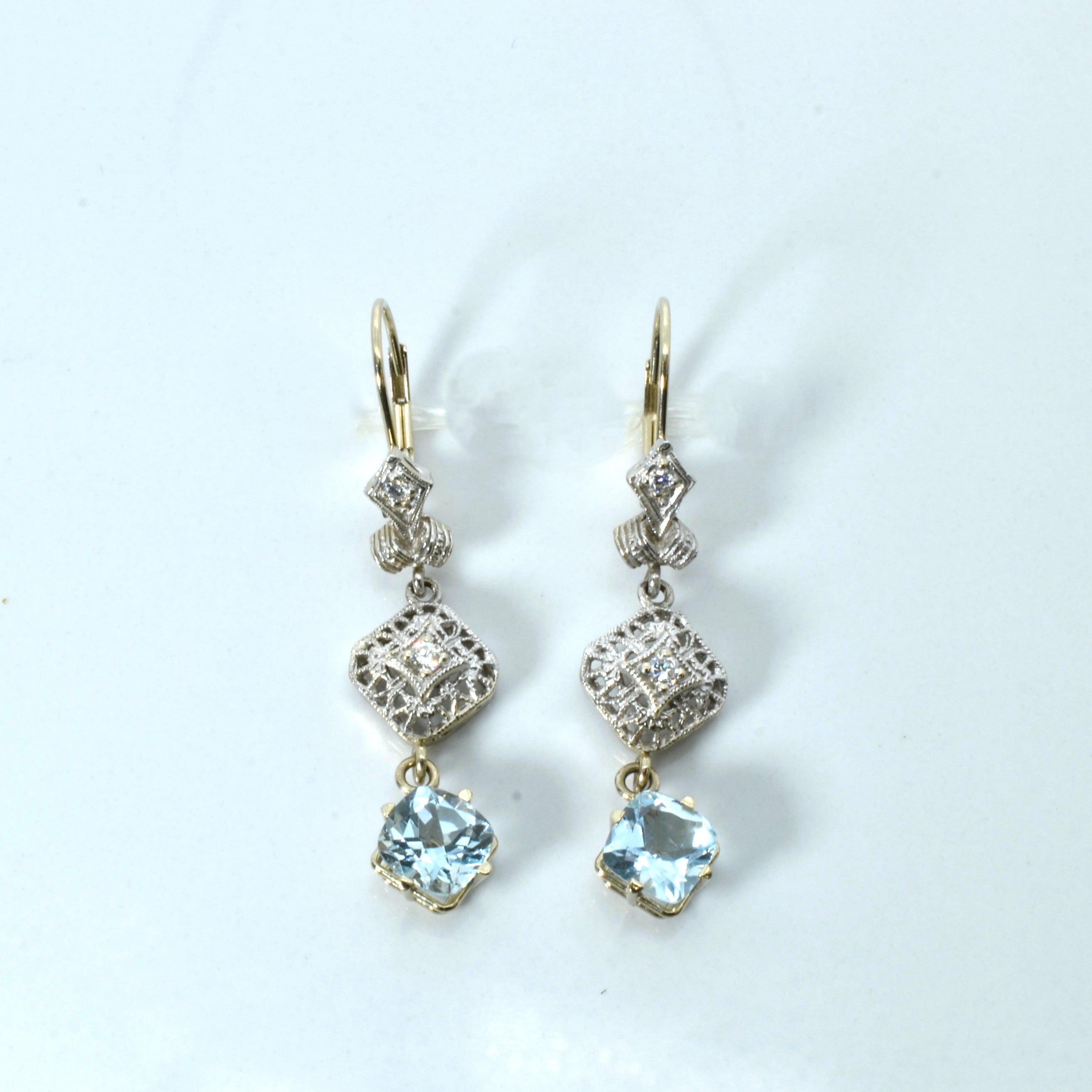 Aquamarine & Diamond Drop Earrings | 2.00ctw | 0.12ctw |