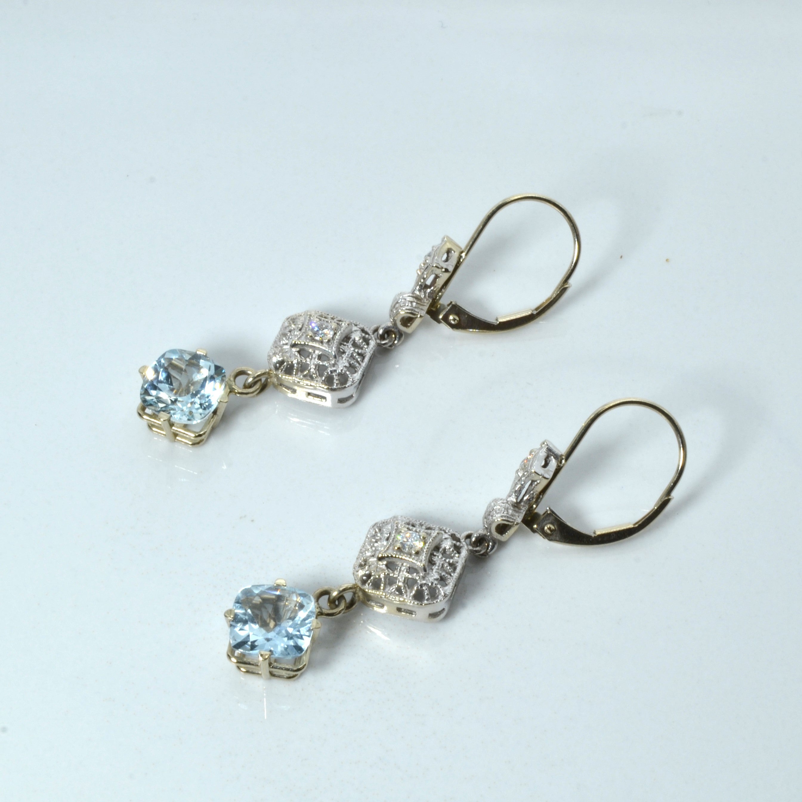 Aquamarine & Diamond Drop Earrings | 2.00ctw | 0.12ctw |