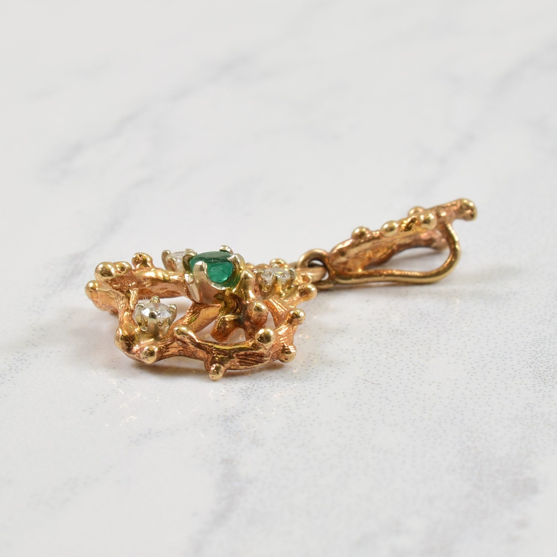 Emerald & Diamond Organic Shaped Pendant | 0.09ctw, 0.10ct |