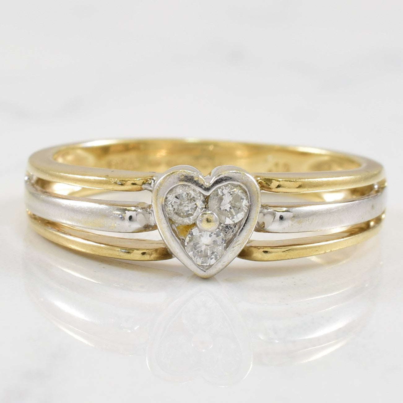 Bague cœur en or bicolore et diamants | 0,12 ct | Taille 8,5 |