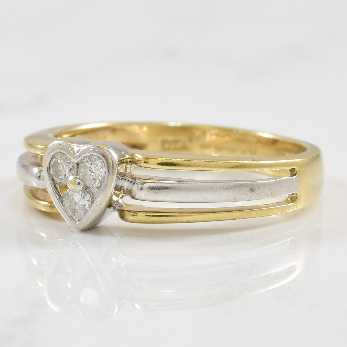 Bague cœur en or bicolore et diamants | 0,12 ct | Taille 8,5 |