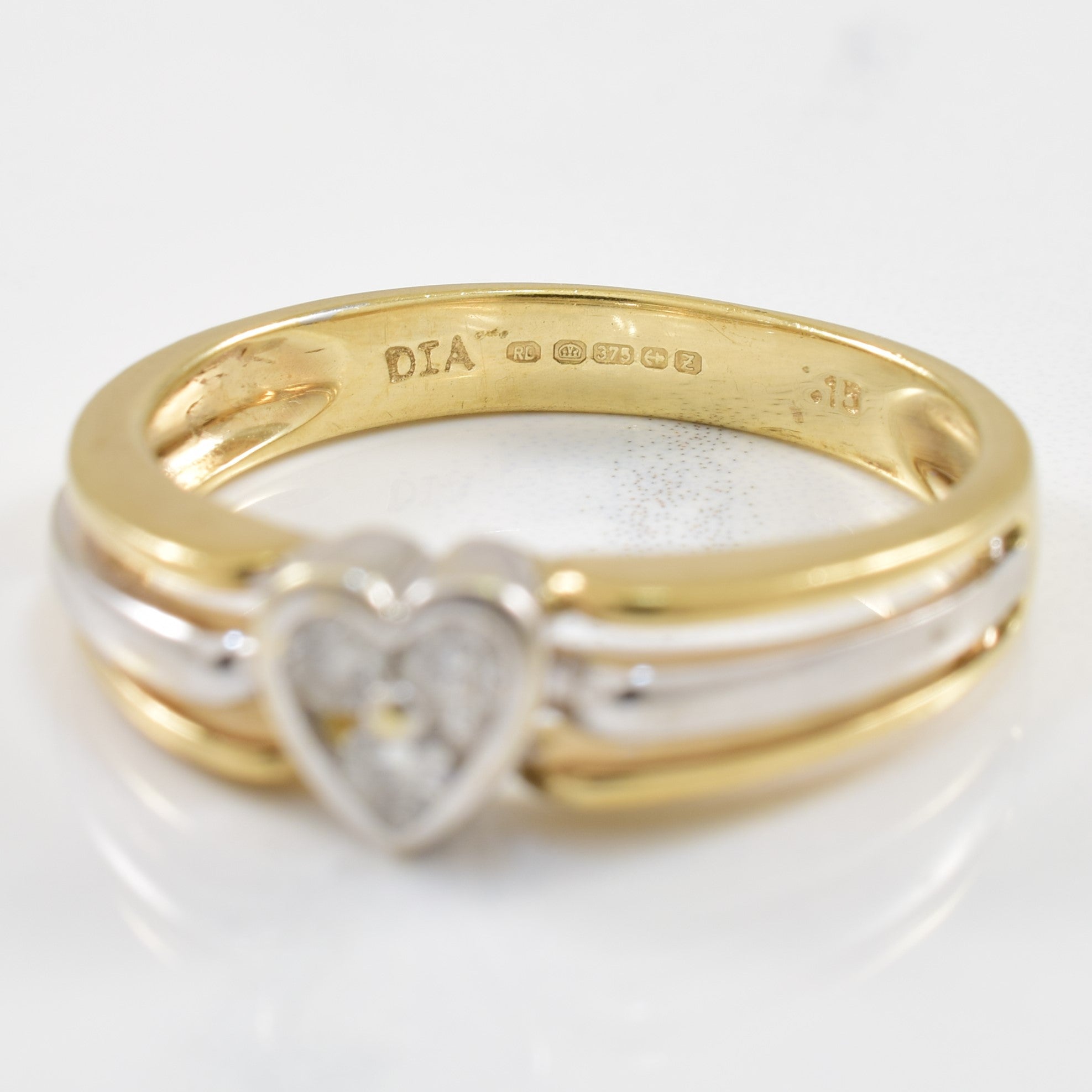 Bague cœur en or bicolore et diamants | 0,12 ct | Taille 8,5 |