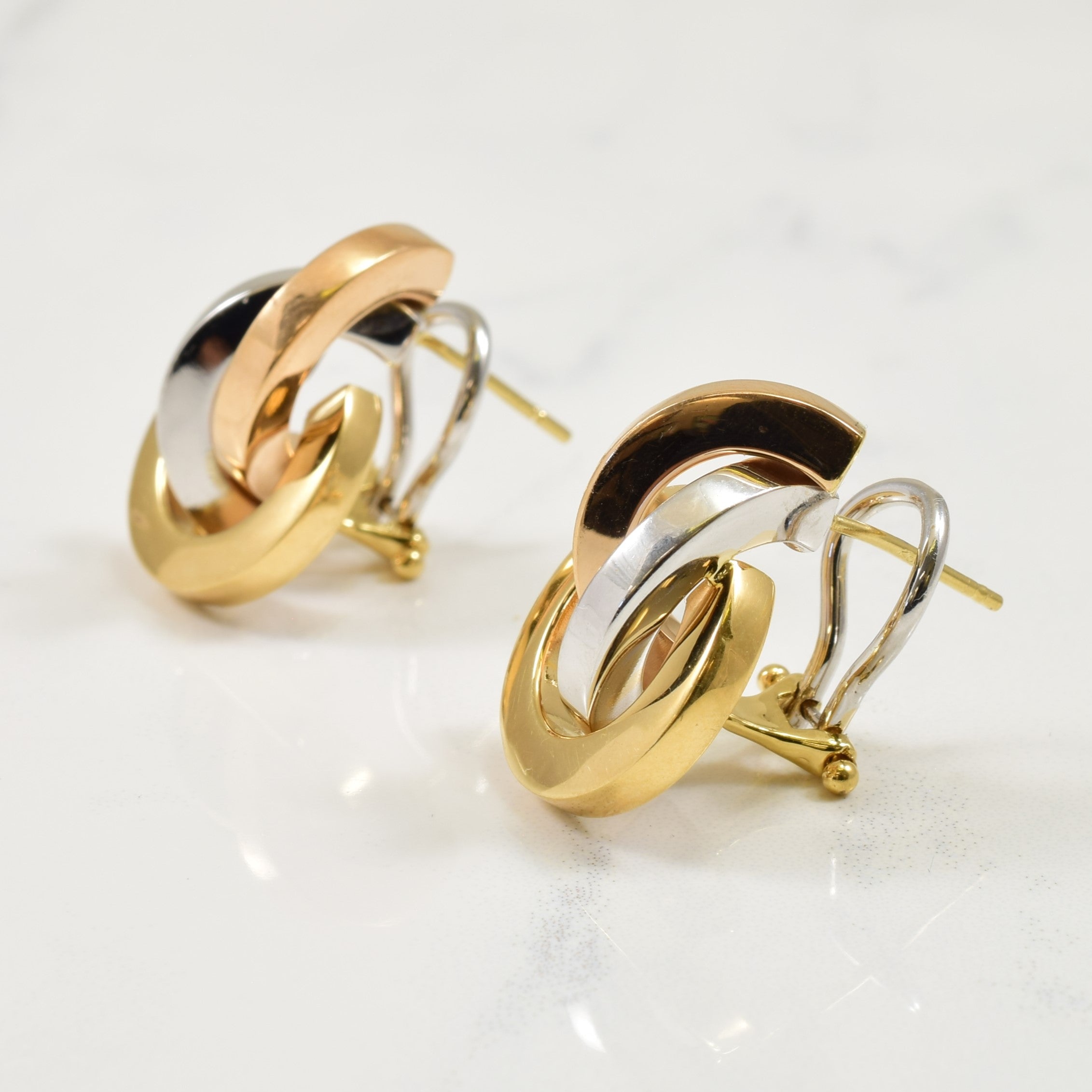 18k Tri Tone Gold Interlocking Earrings