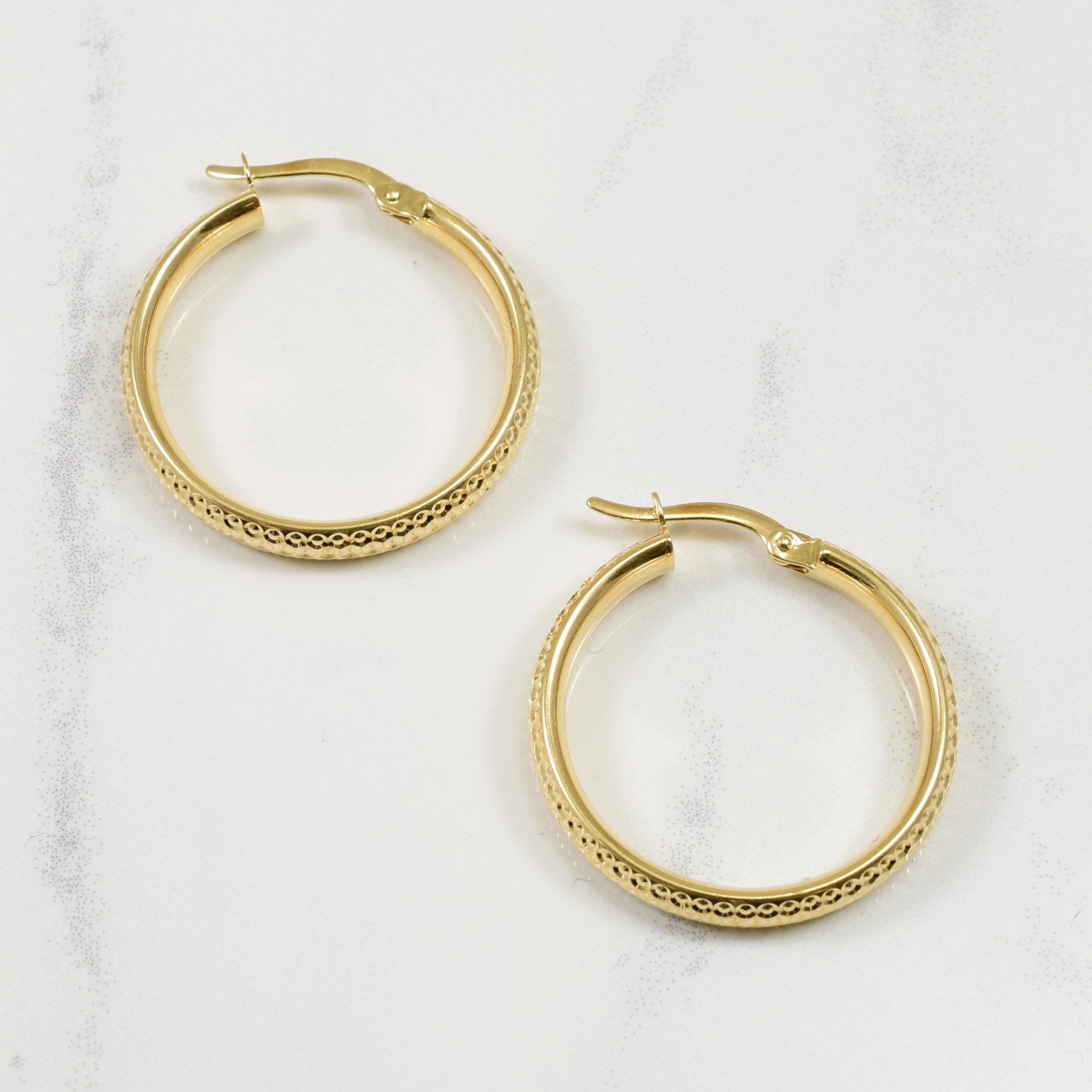 14k Yellow Textured Hoop Earrings