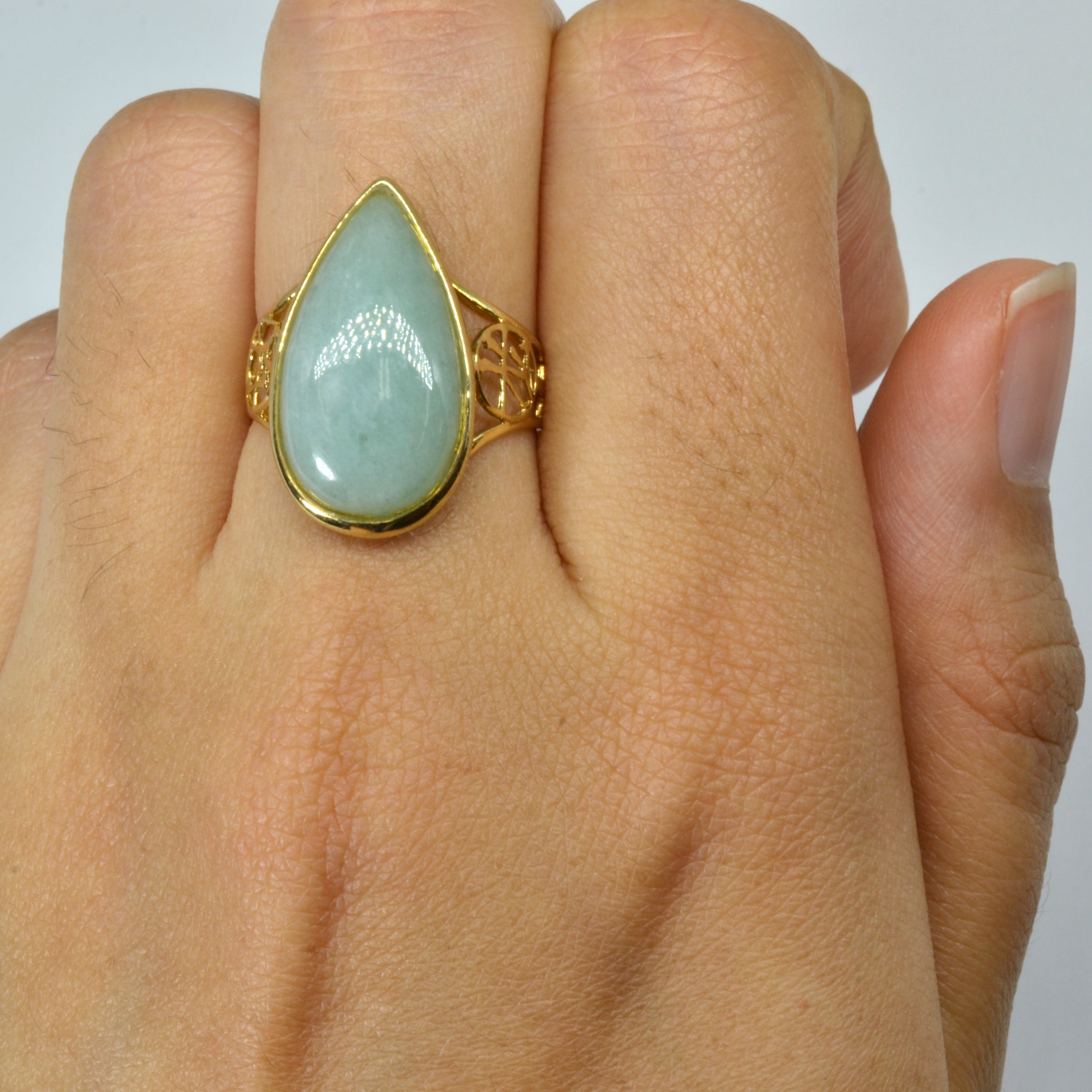 Bezel Set Pear Jadeite Ring | 7.50ct | SZ 7 |