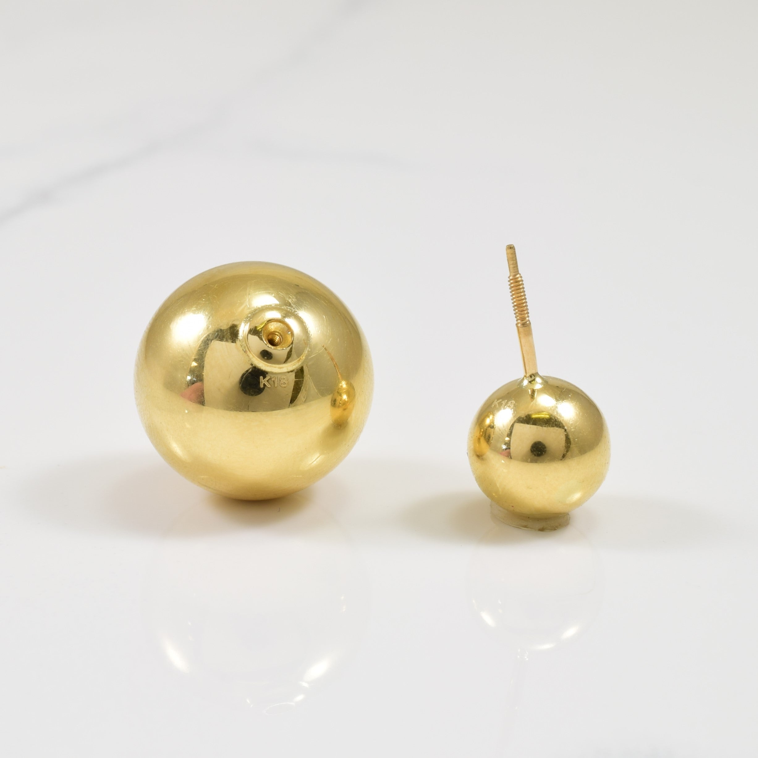18k Yellow Gold Screw Back Large Ball Stud Earrings