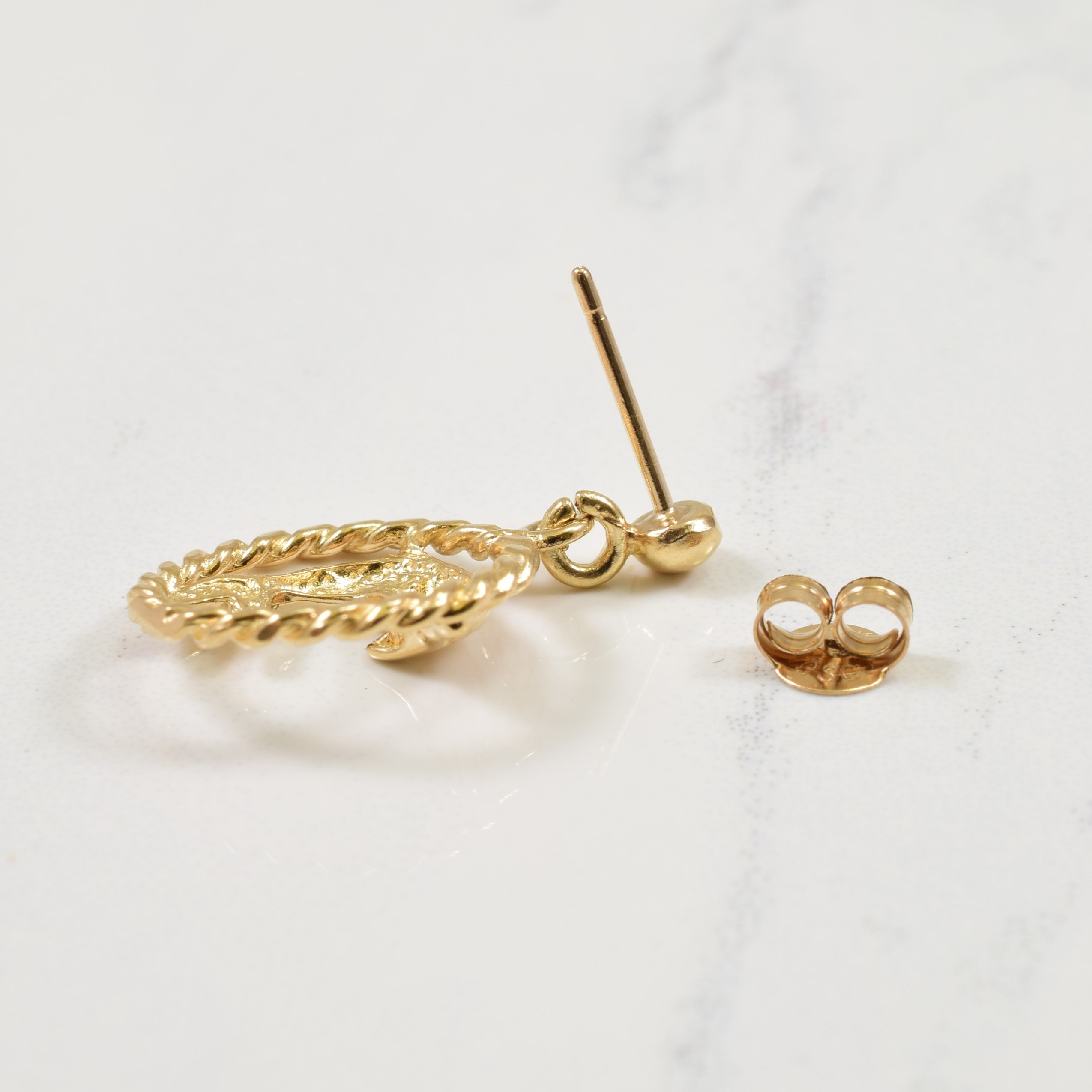 10k Yellow Gold Dolphin Drop Stud Earrings