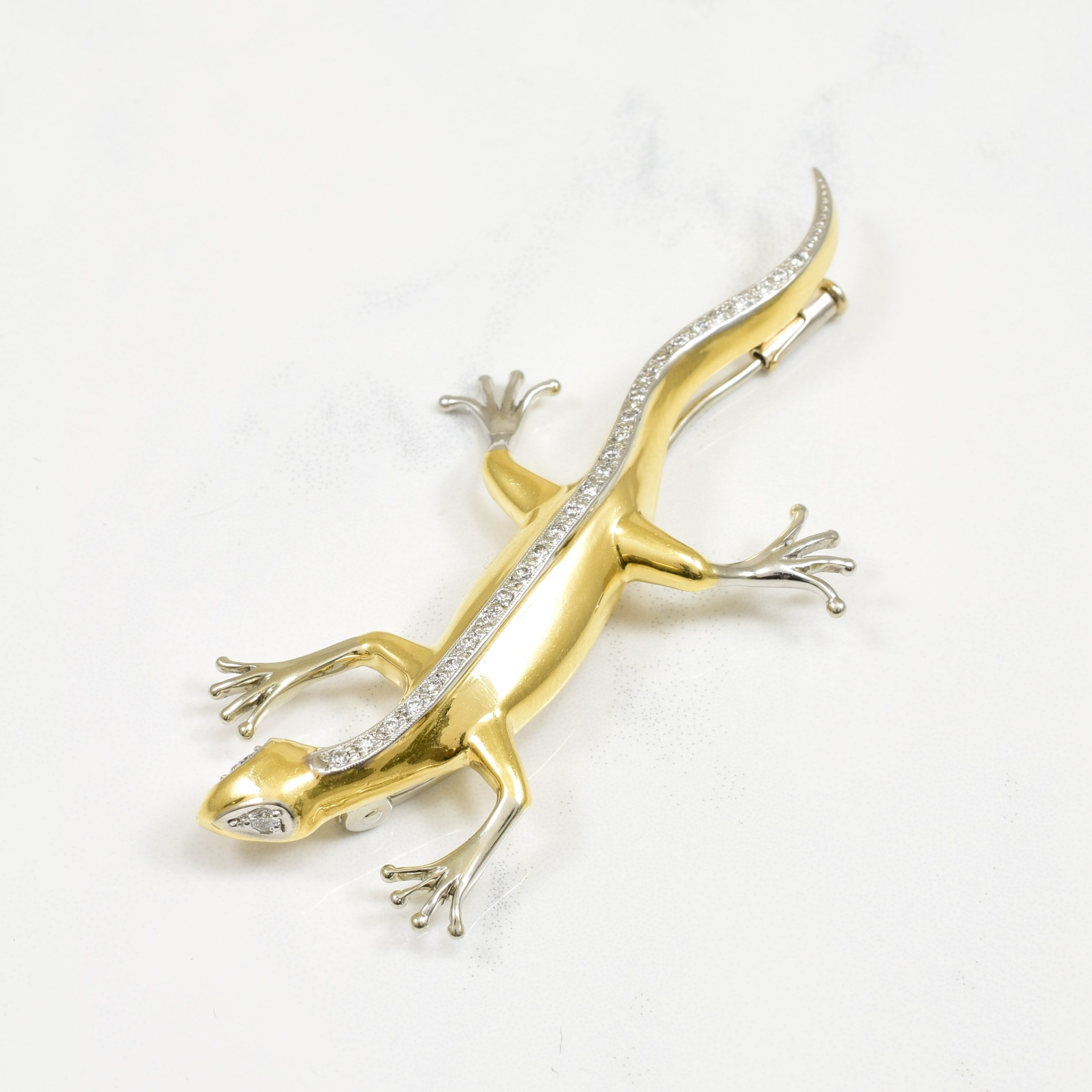 Diamond Two Tone Gecko Brooch | 0.34ctw |