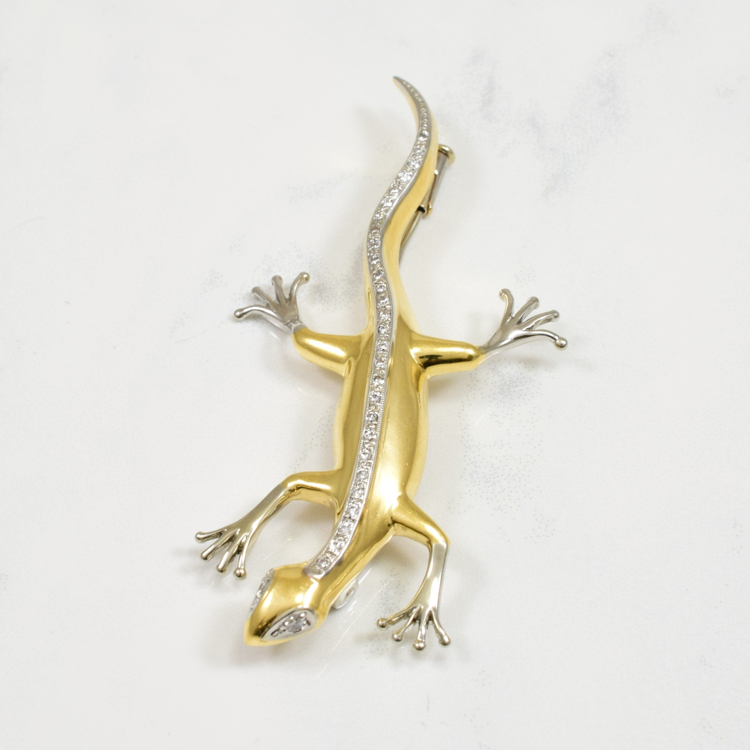 Diamond Two Tone Gecko Brooch | 0.34ctw |